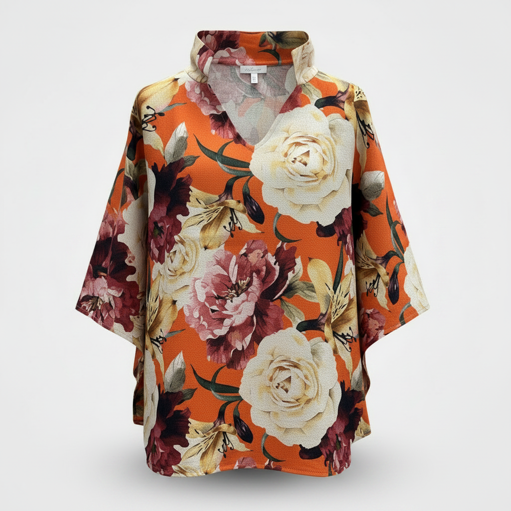 Collared Blouse with Floral (Front) and Camo (Back)