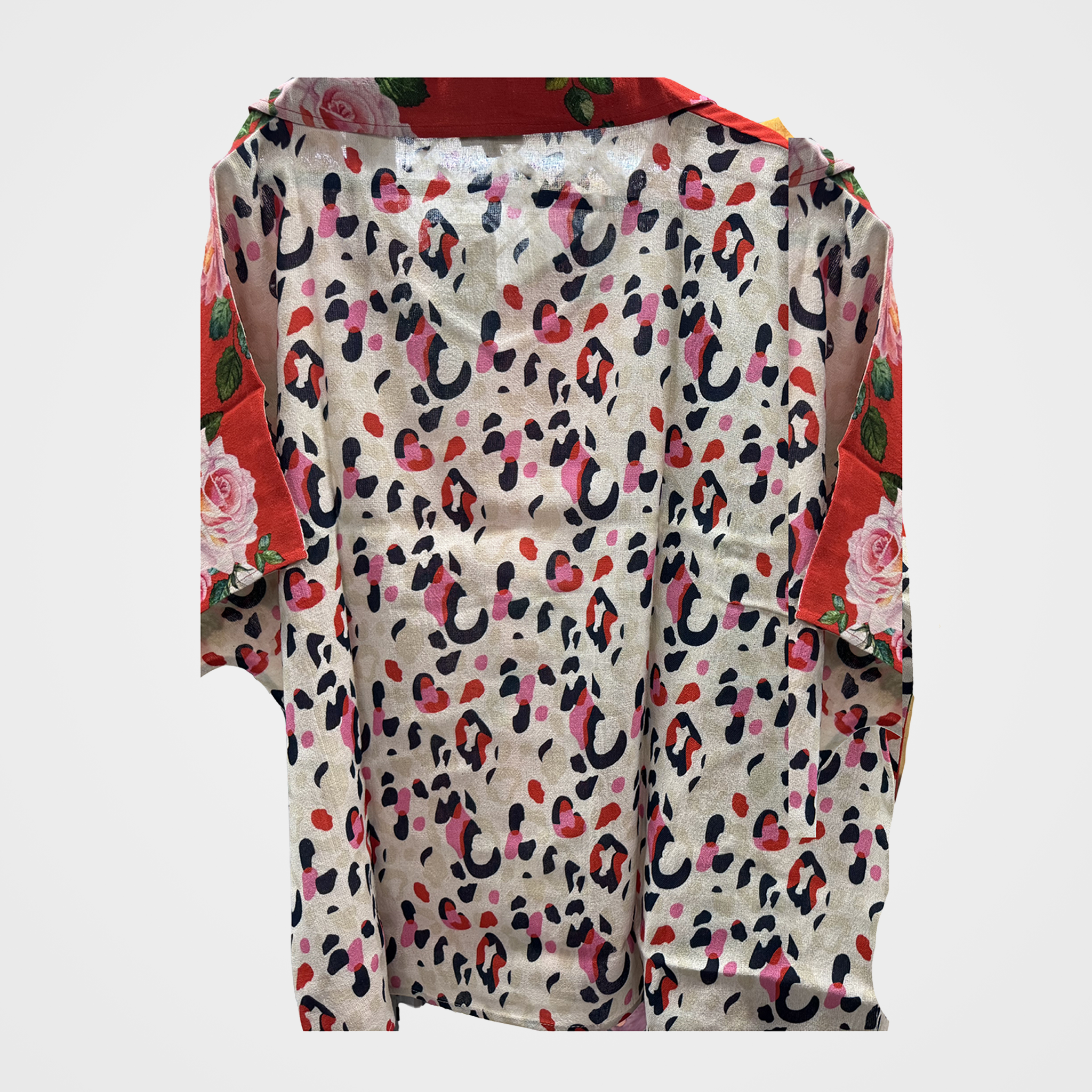 Floral (Front) and Leopard (Back) Print Collared Blouse
