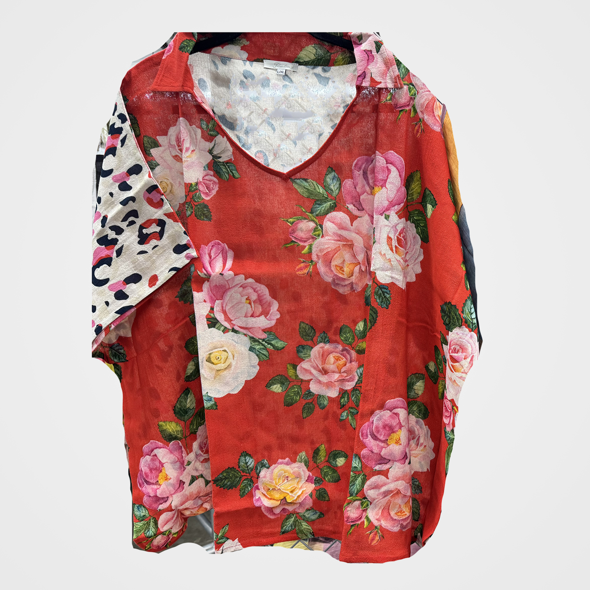 Floral (Front) and Leopard (Back) Print Collared Blouse