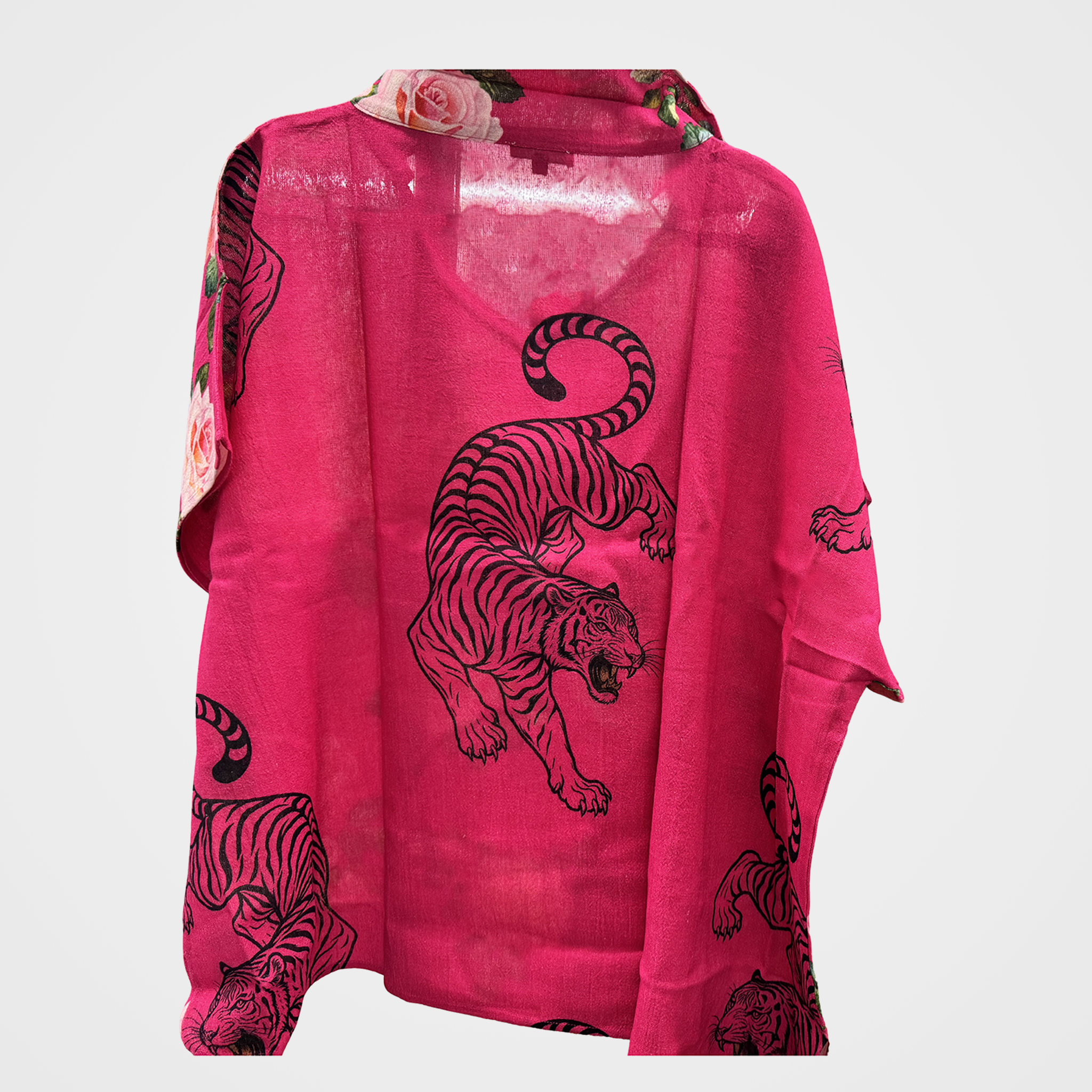 Collared Blouse with Floral on Front, Tiger on Back