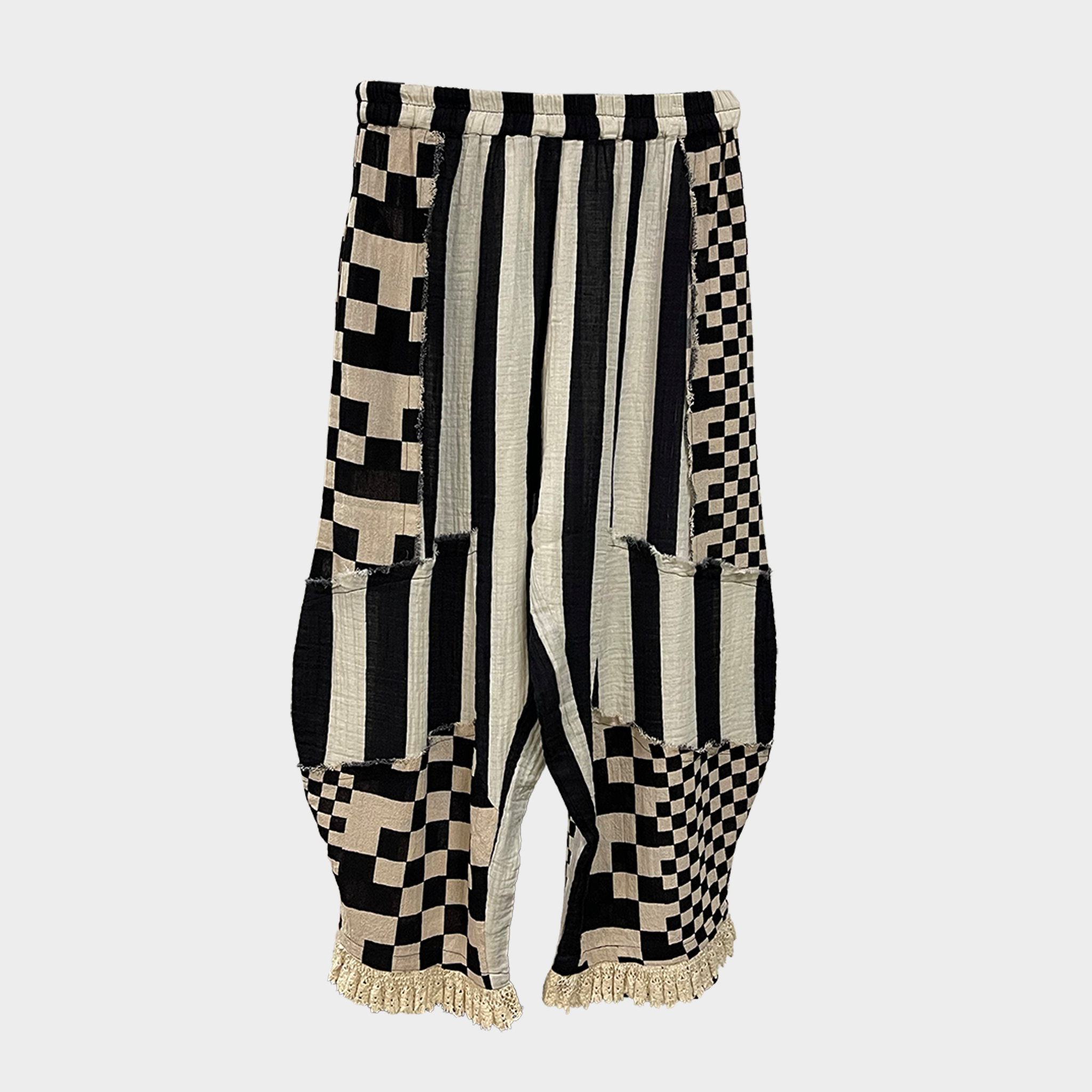 Cotton Harem Pants with Mixed Pattern Patchwork | $47 Each