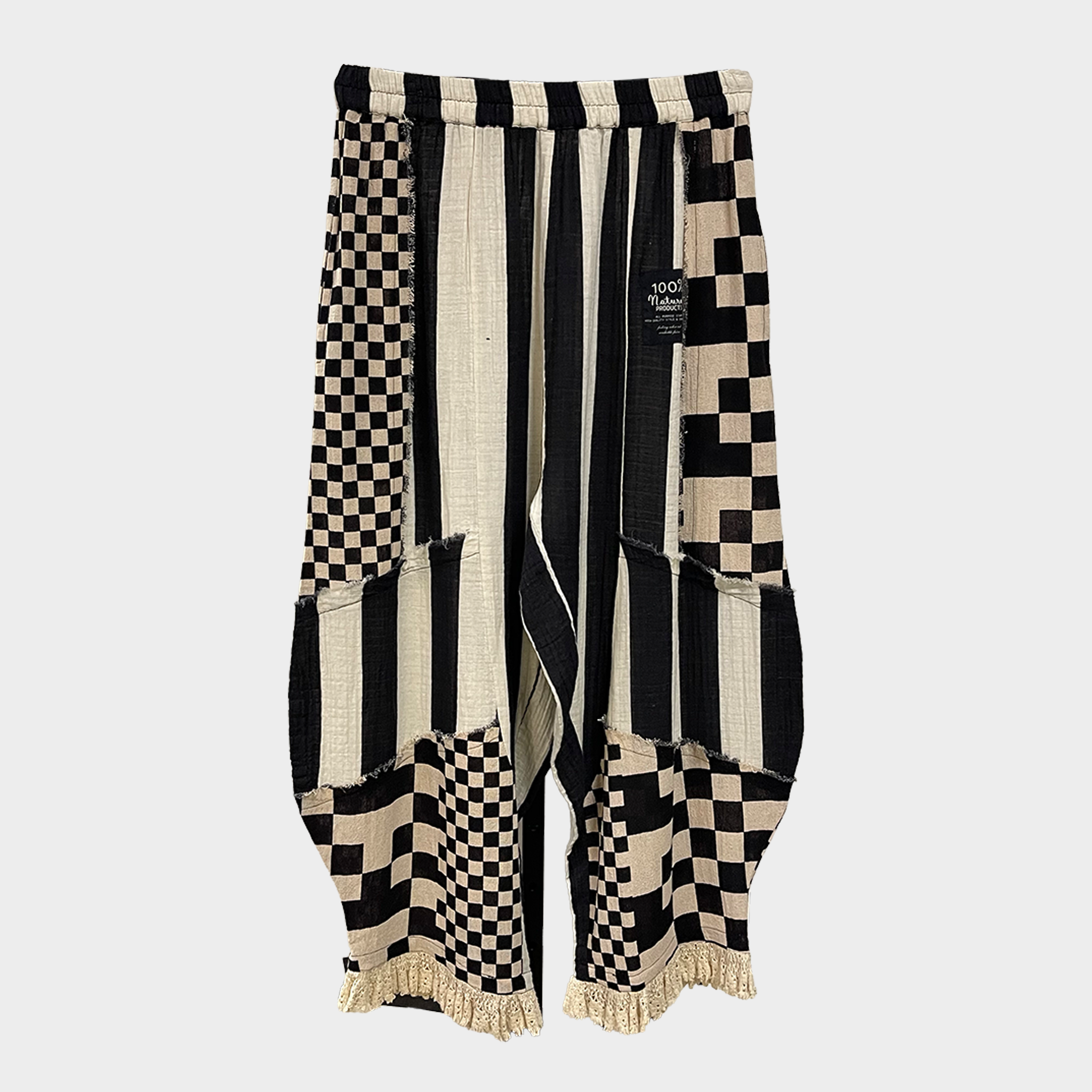 Cotton Harem Pants with Mixed Pattern Patchwork | $47 Each
