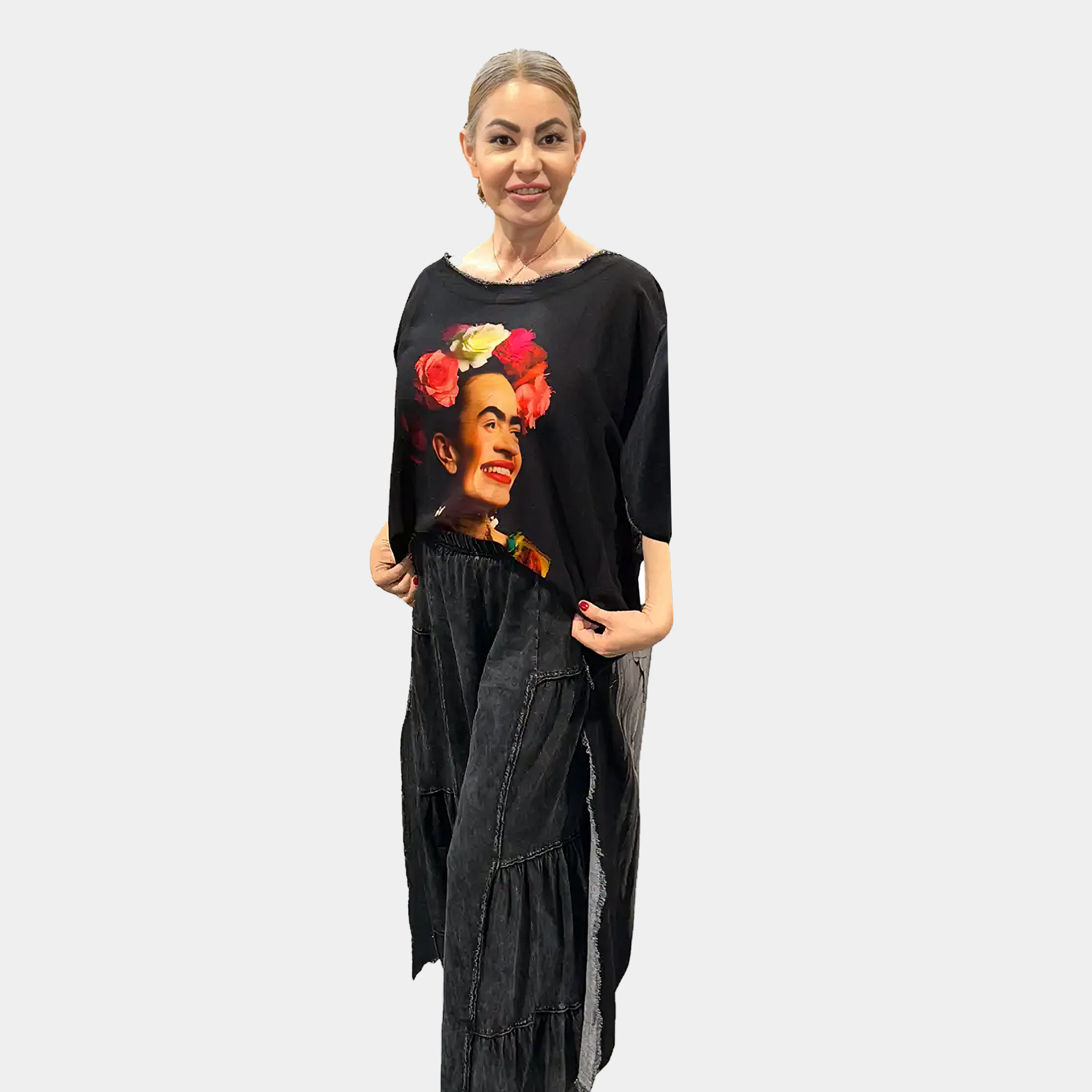 Hi-Lo with Frida Kahlo (Front) Angel Wings & Heart (Back)
