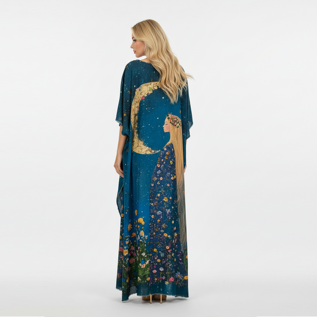 Hi-Lo Tunic with Girl Under Night Sky & Planet Print
