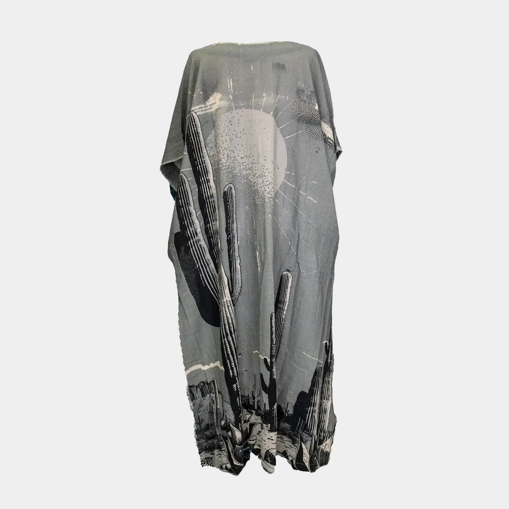 Hi-Lo Tunic with Sunrise Cactus Print in Gray