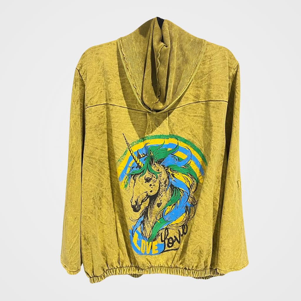 French Terry Open Front Hoodie with Unicorn/Spirit Print in 5 Colors