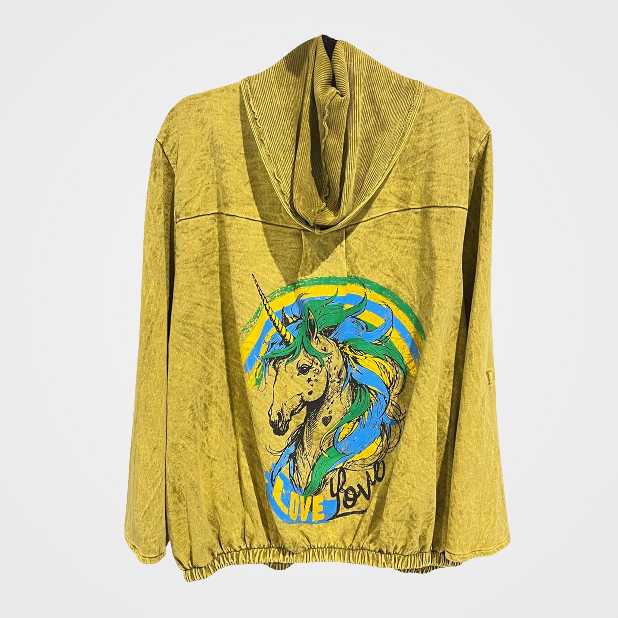 French Terry Open Front Hoodie with Unicorn/Spirit Print in 5 Colors