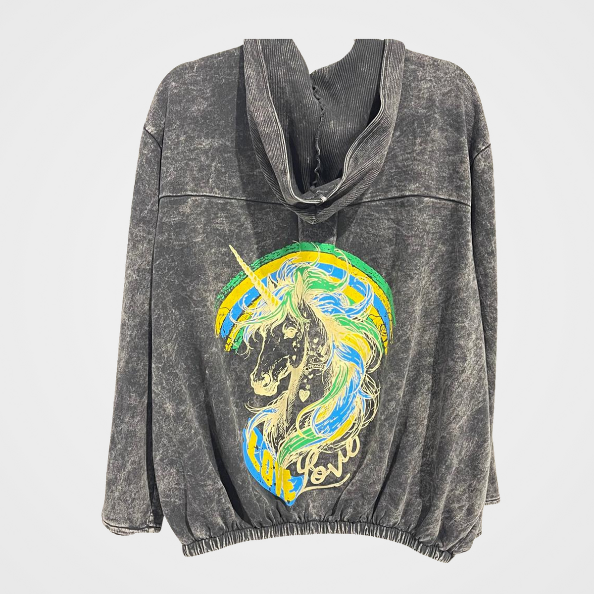 French Terry Open Front Hoodie with Unicorn/Spirit Print in 5 Colors
