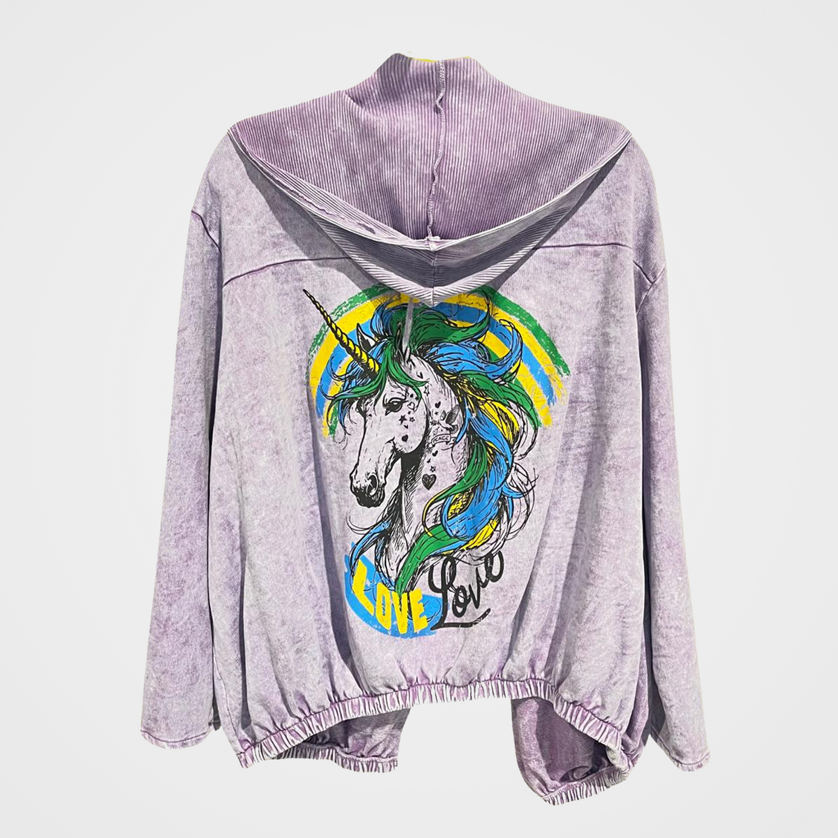French Terry Open Front Hoodie with Unicorn/Spirit Print in 5 Colors