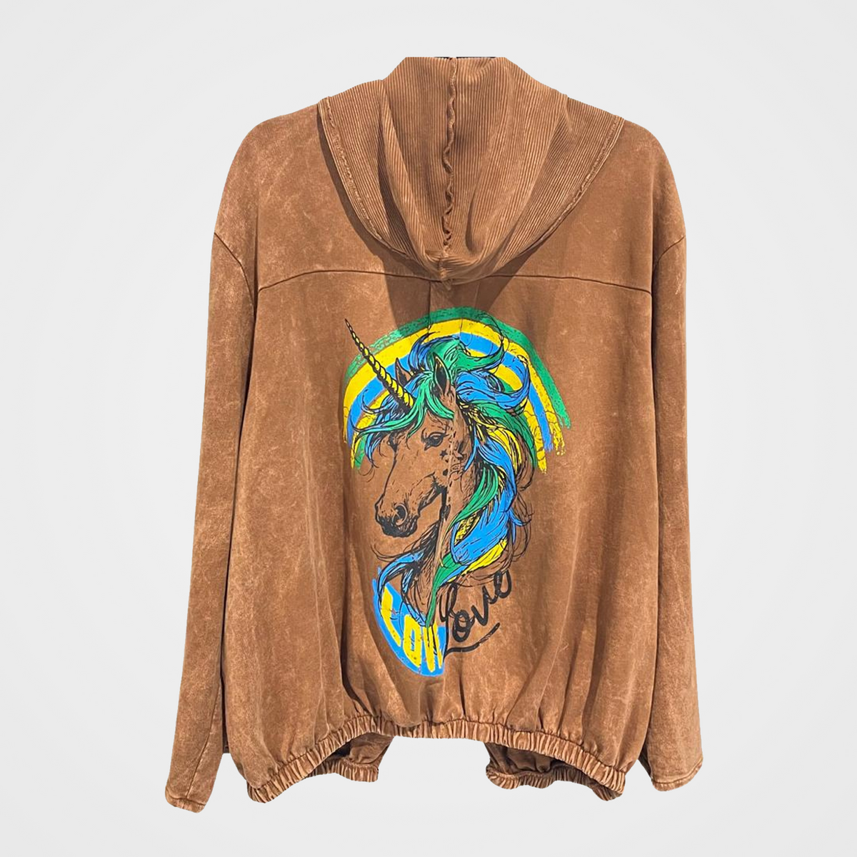 French Terry Open Front Hoodie with Unicorn/Spirit Print in 5 Colors