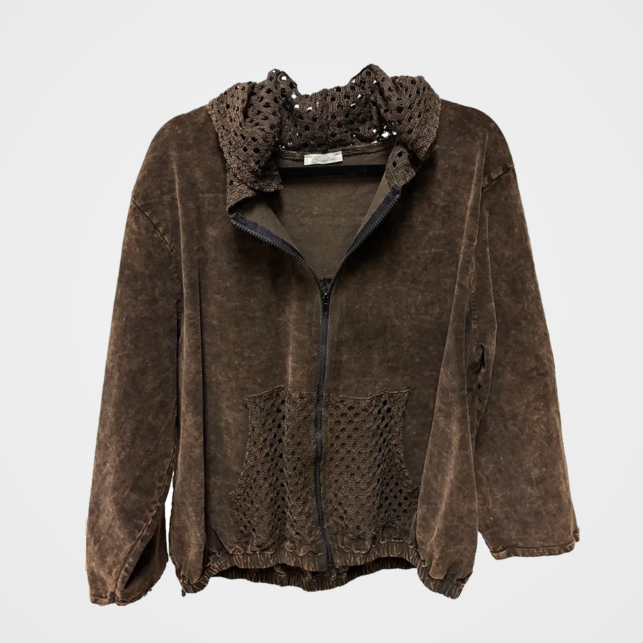 Pinwale Corduroy & Crochet Zip Up Hoodie Jacket