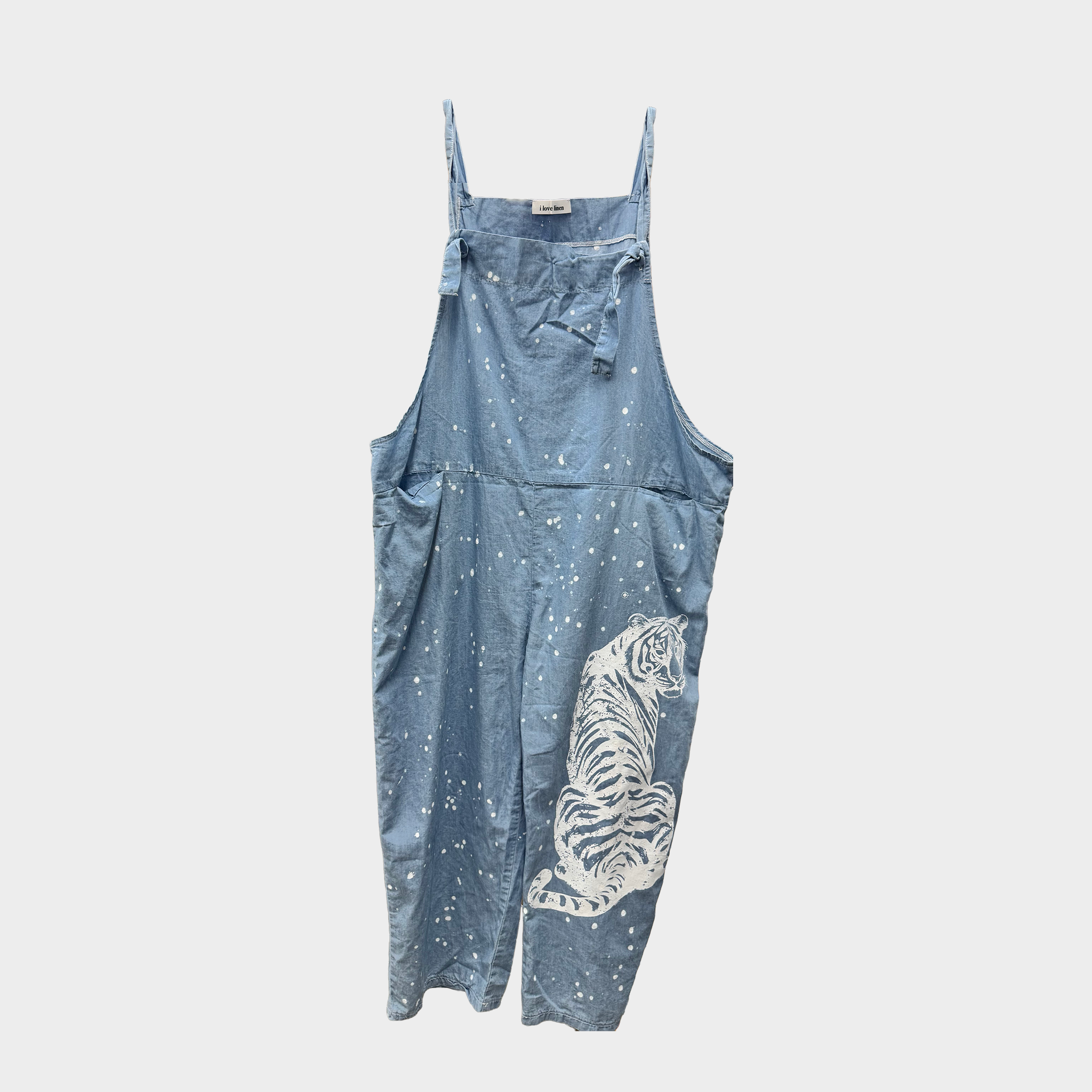 Tiger Print Denim Overalls with Paint Splatters in 3 Colors
