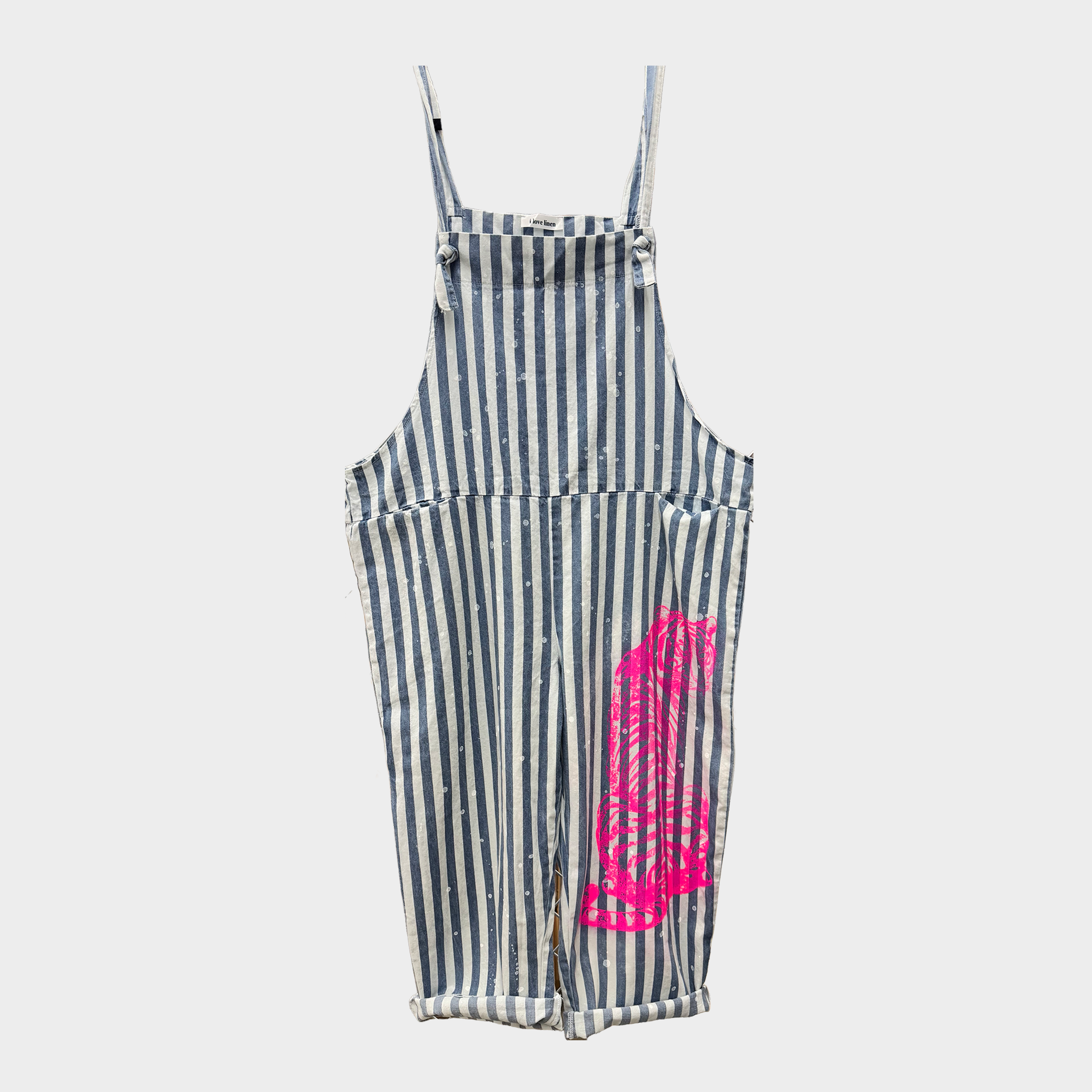 Tiger Print Denim Overalls with Paint Splatters in 3 Colors