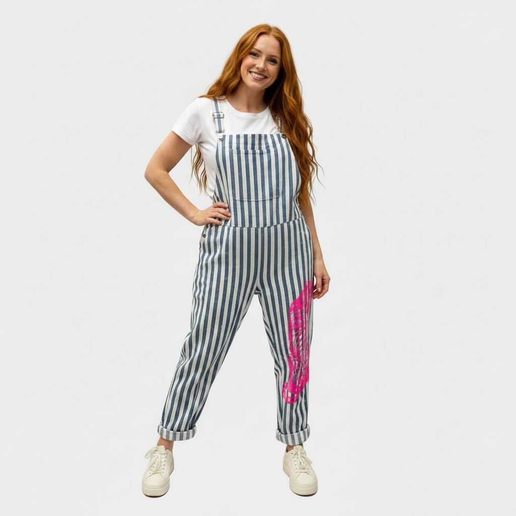 Tiger Print Denim Overalls with Paint Splatters in 3 Colors