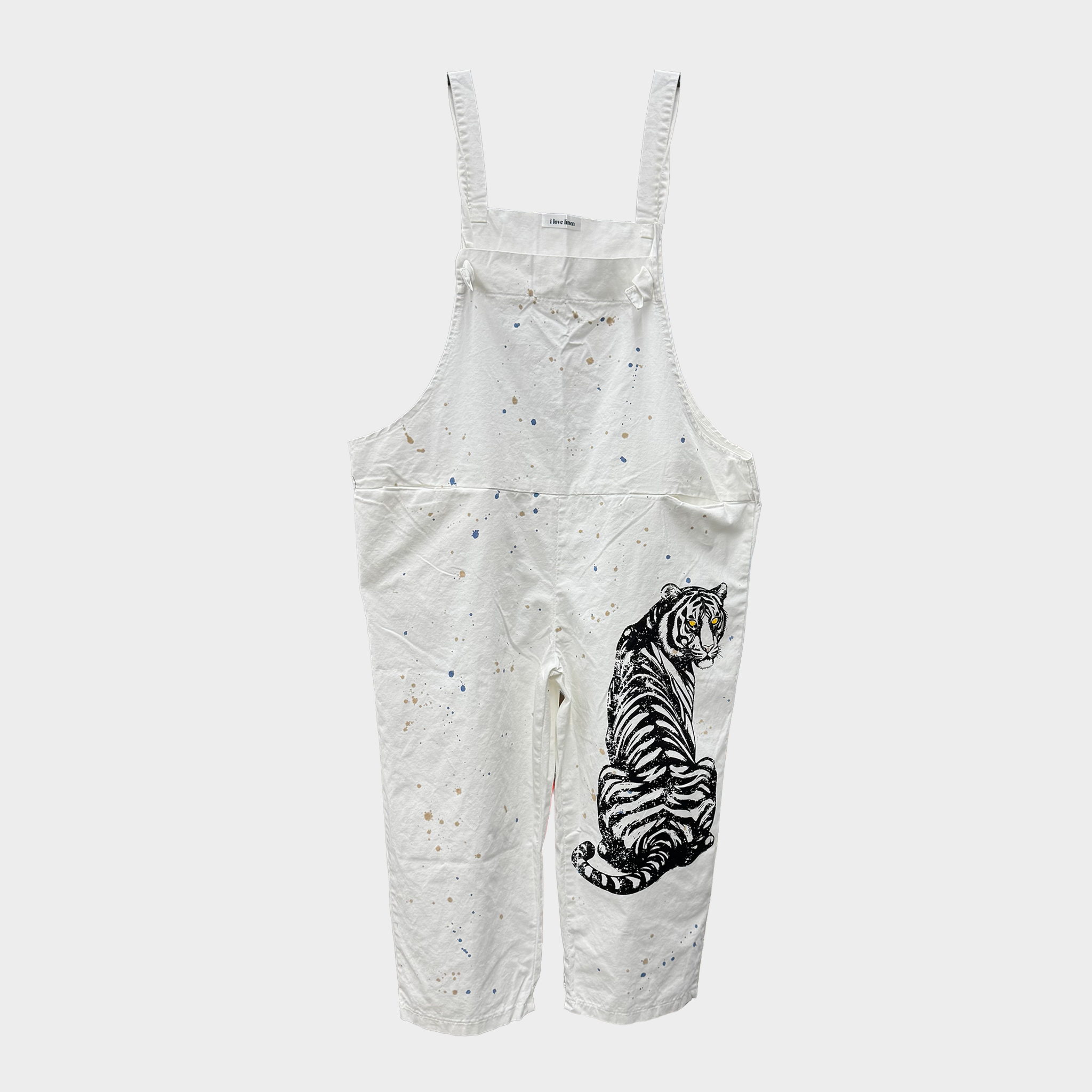Tiger Print Denim Overalls with Paint Splatters in 3 Colors