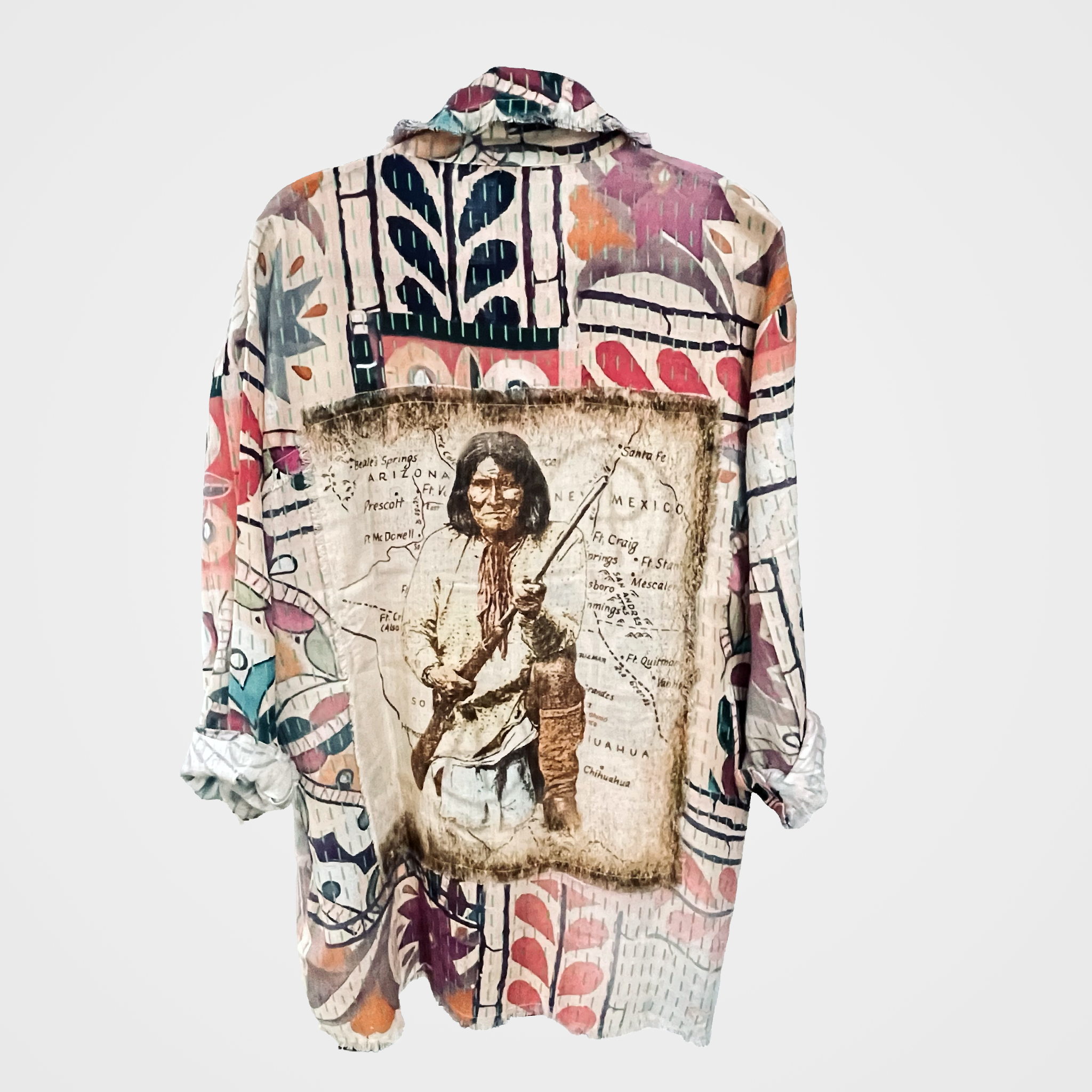 Kantha Print Button-UpTop w/Patch of Chief Joseph