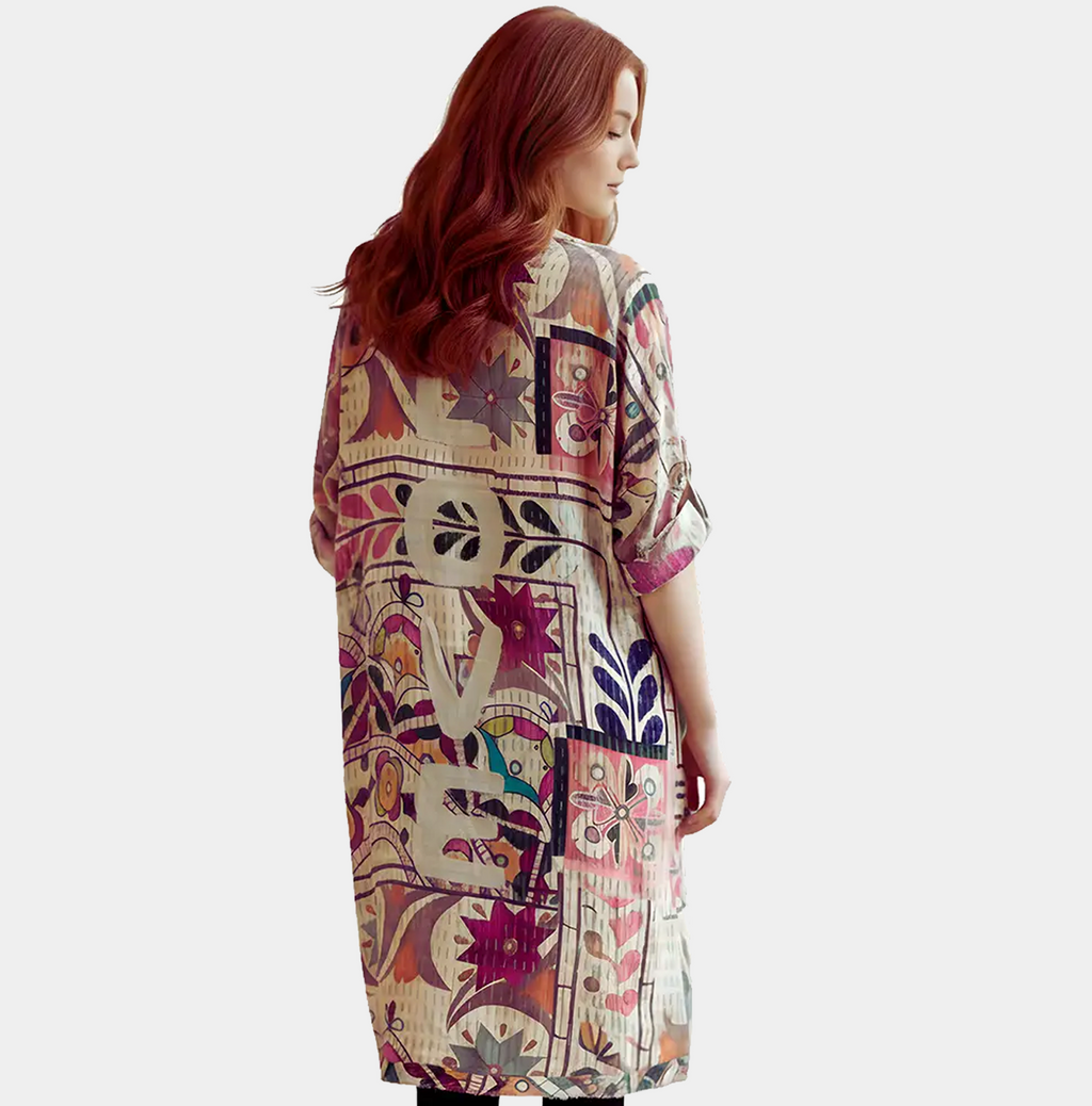 Kantha Print Asymmetrical Dress with Front Slit