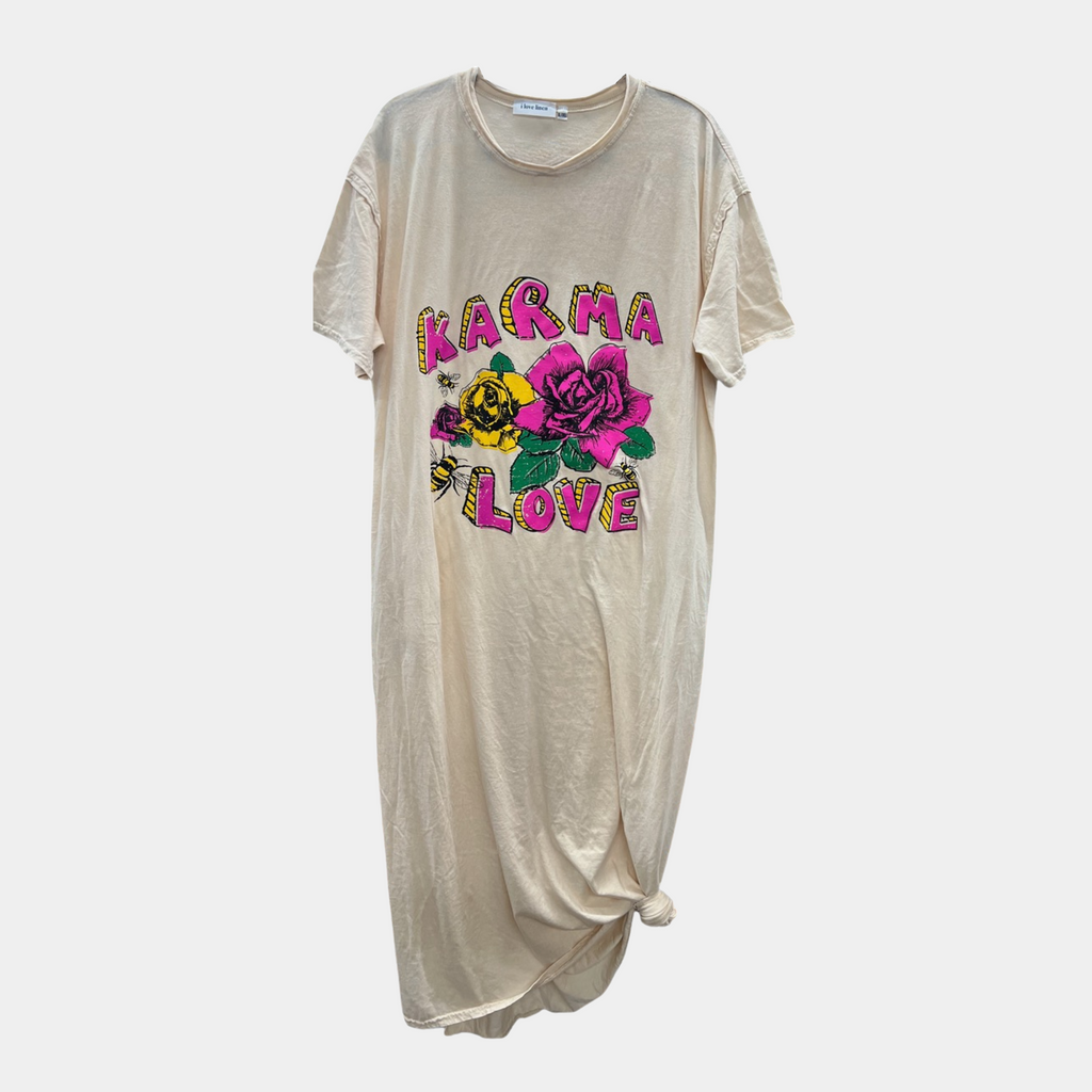 T-Shirt Dress with 'Karma Love' in Ivory | $39 Each