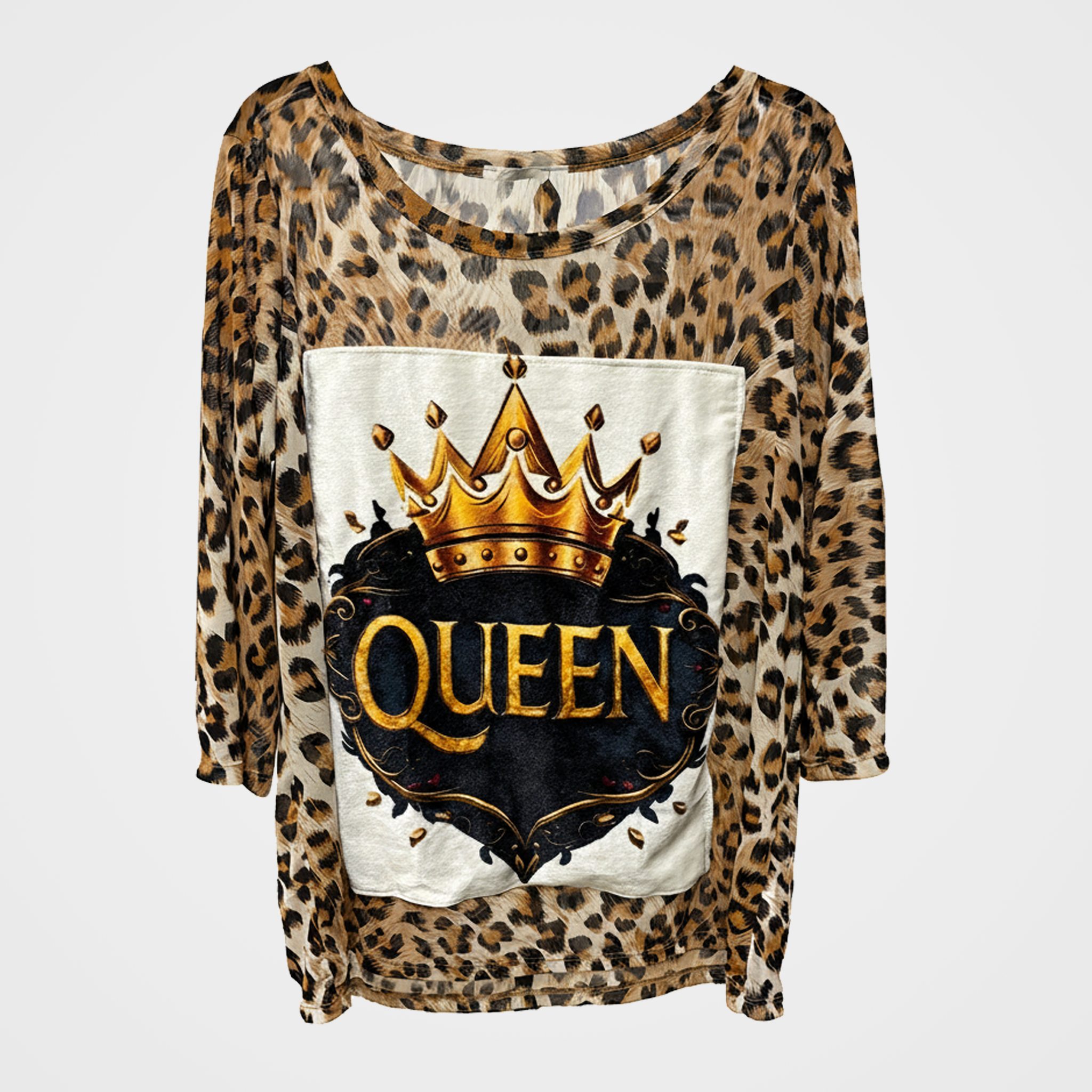 Leopard Print Queen Patchwork Sheer Top