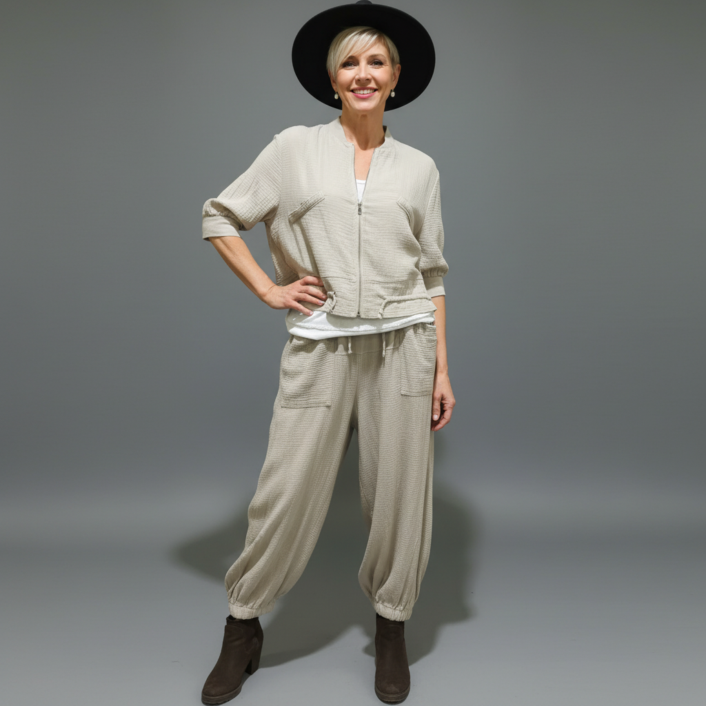 Linen Zipper Jacket with 3/4" Sleeve in Five Colors