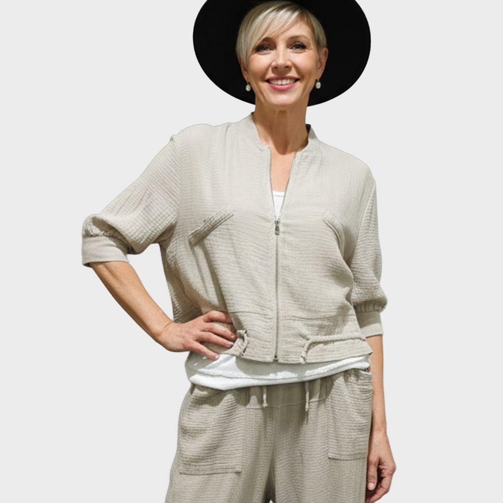 Linen Zipper Jacket with 3/4" Sleeve in Five Colors
