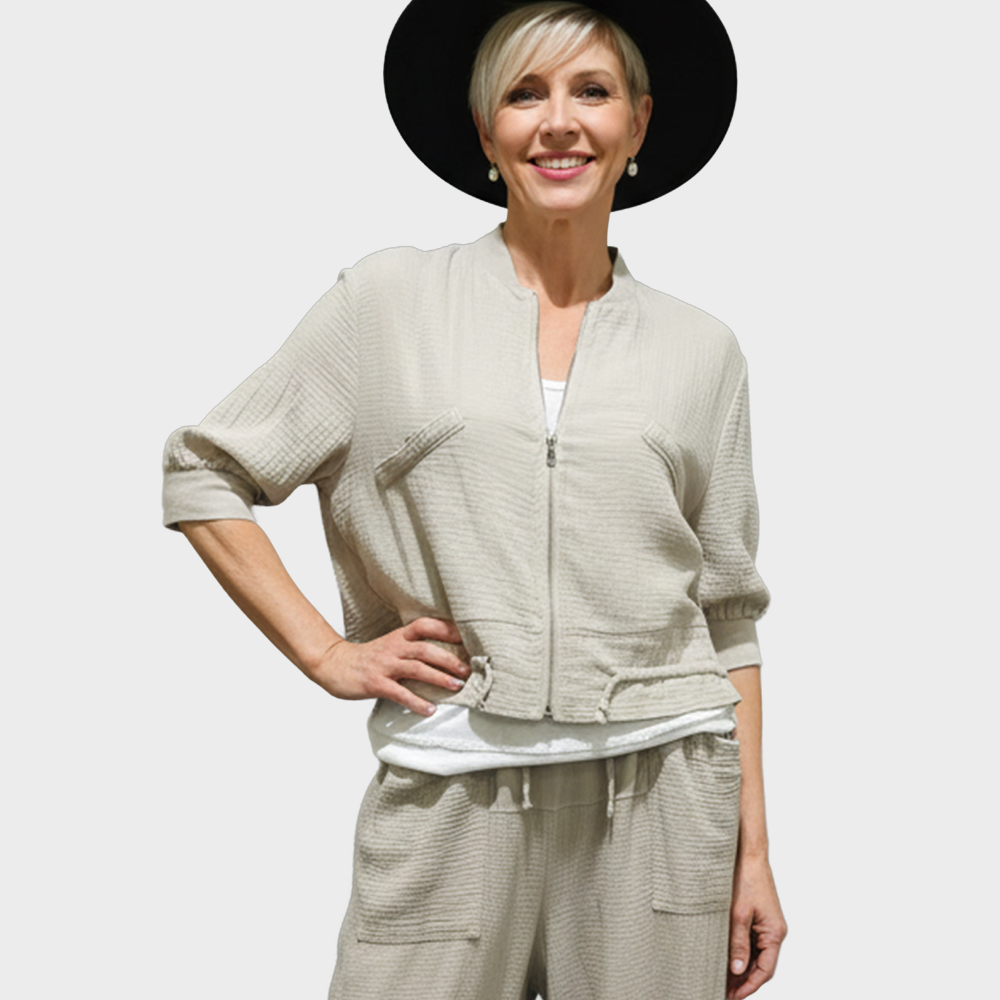 Linen Zipper Jacket with 3/4" Sleeve in Five Colors
