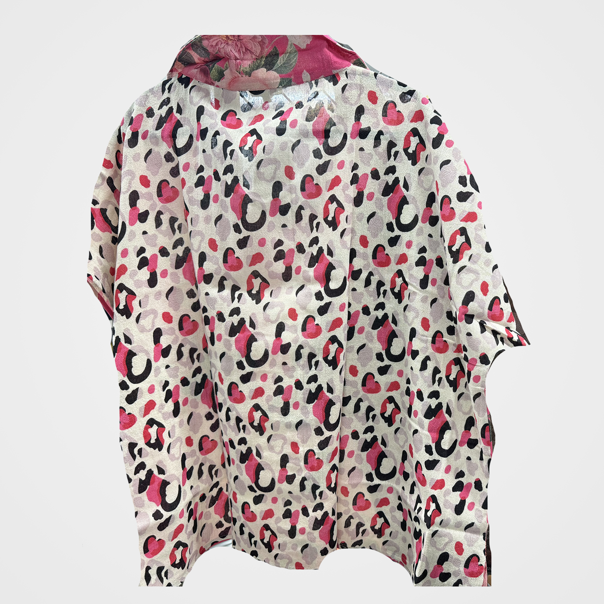 Collared Pink Blouse with Floral on Front, Leopard Spots on Back