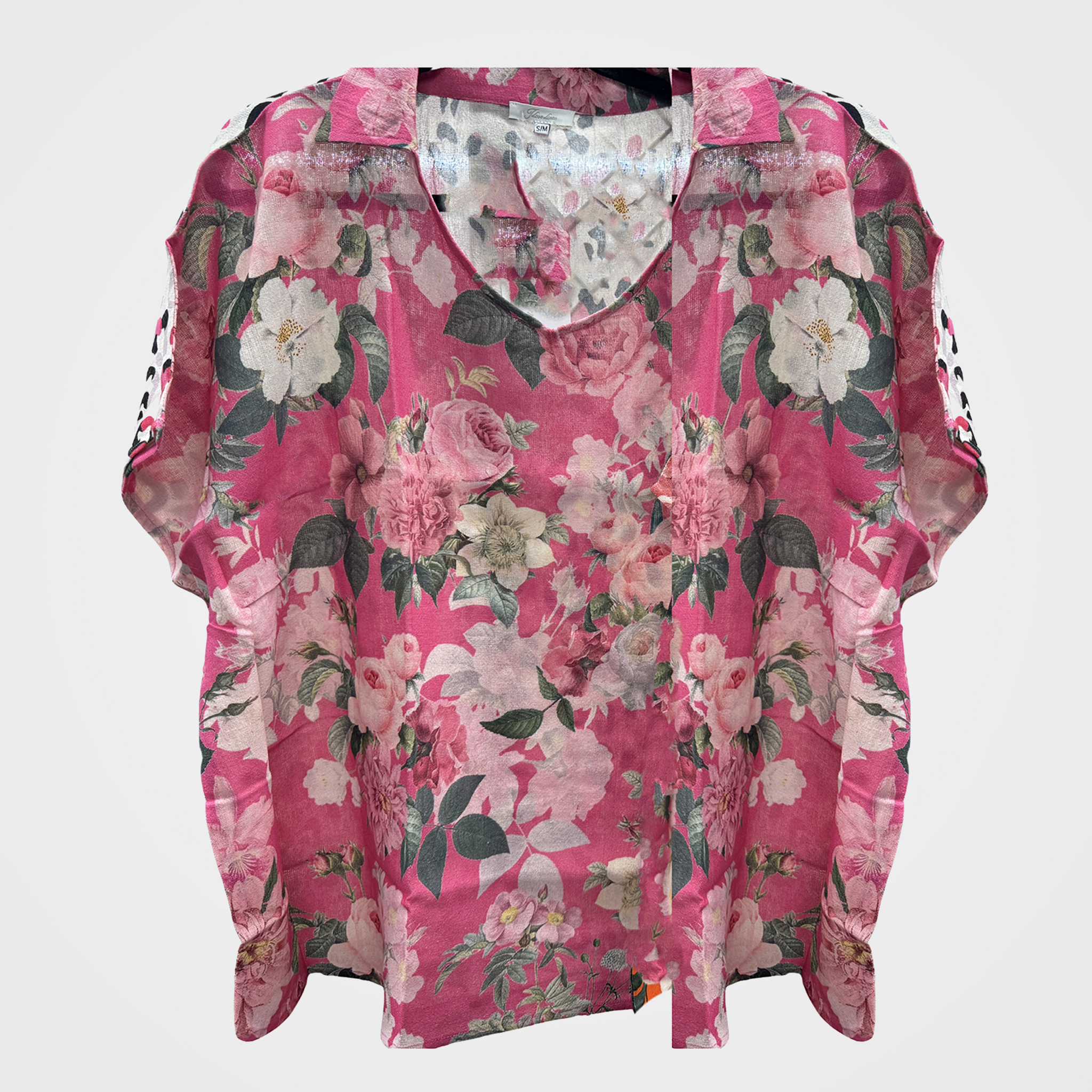 Collared Pink Blouse with Floral on Front, Leopard Spots on Back