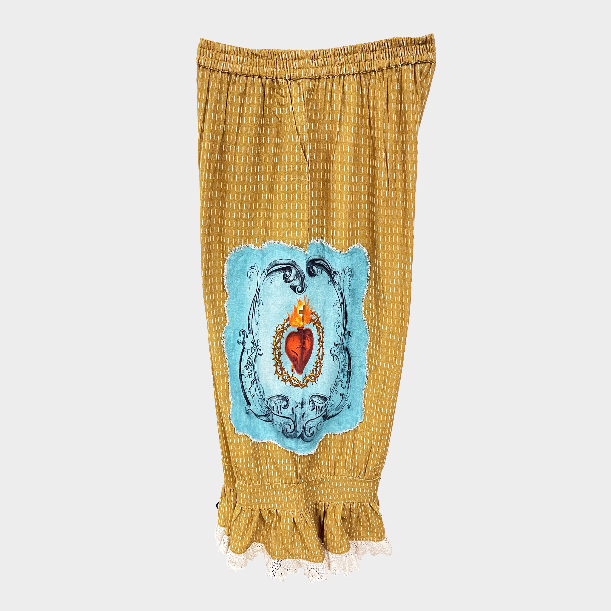 Ruffle Pants with Sacred Heart Patch | $44 Each