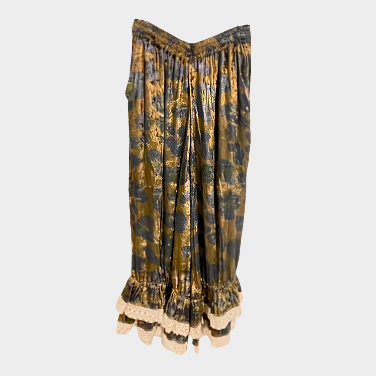 Velvet Ruffle Pants with Abstract Cheetah Print