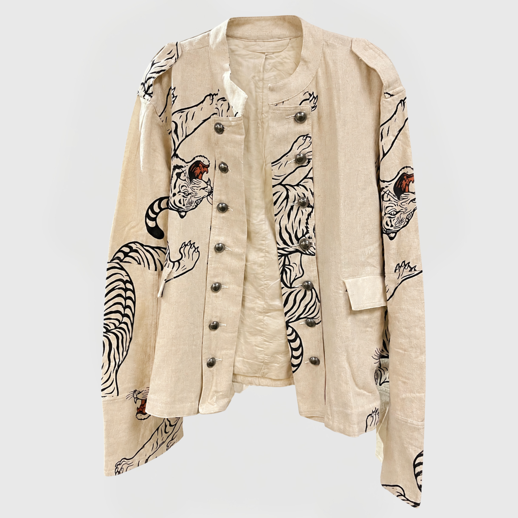 Open-Front Military-Inspired Jacket with Tiger Print