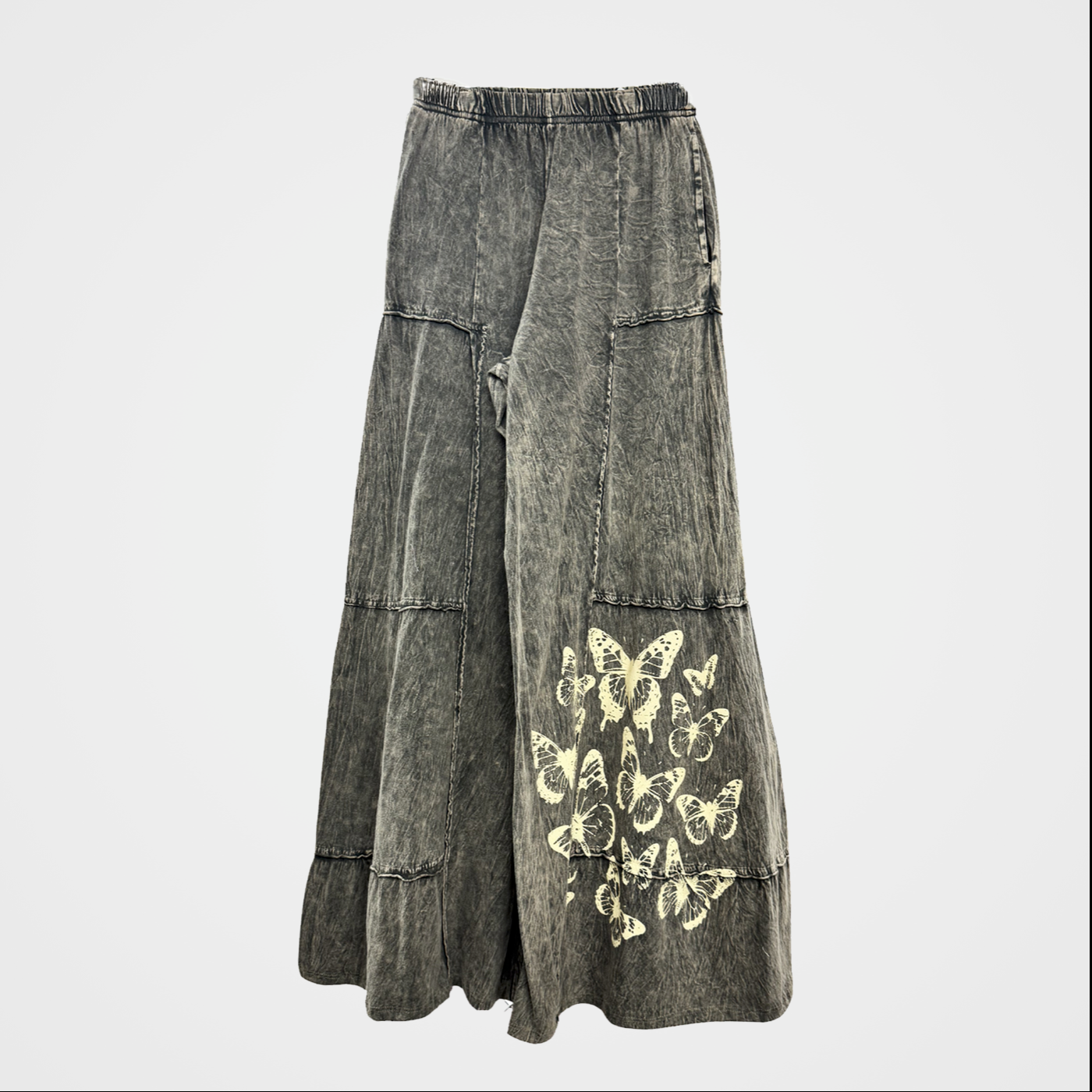 100% Cotton Tiered Wide Leg Pants with Butterflies in Two Colors