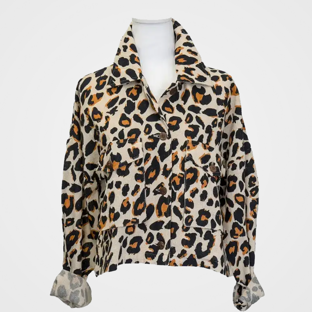 Shacket with Leopard Print Cropped Button Up Cotton