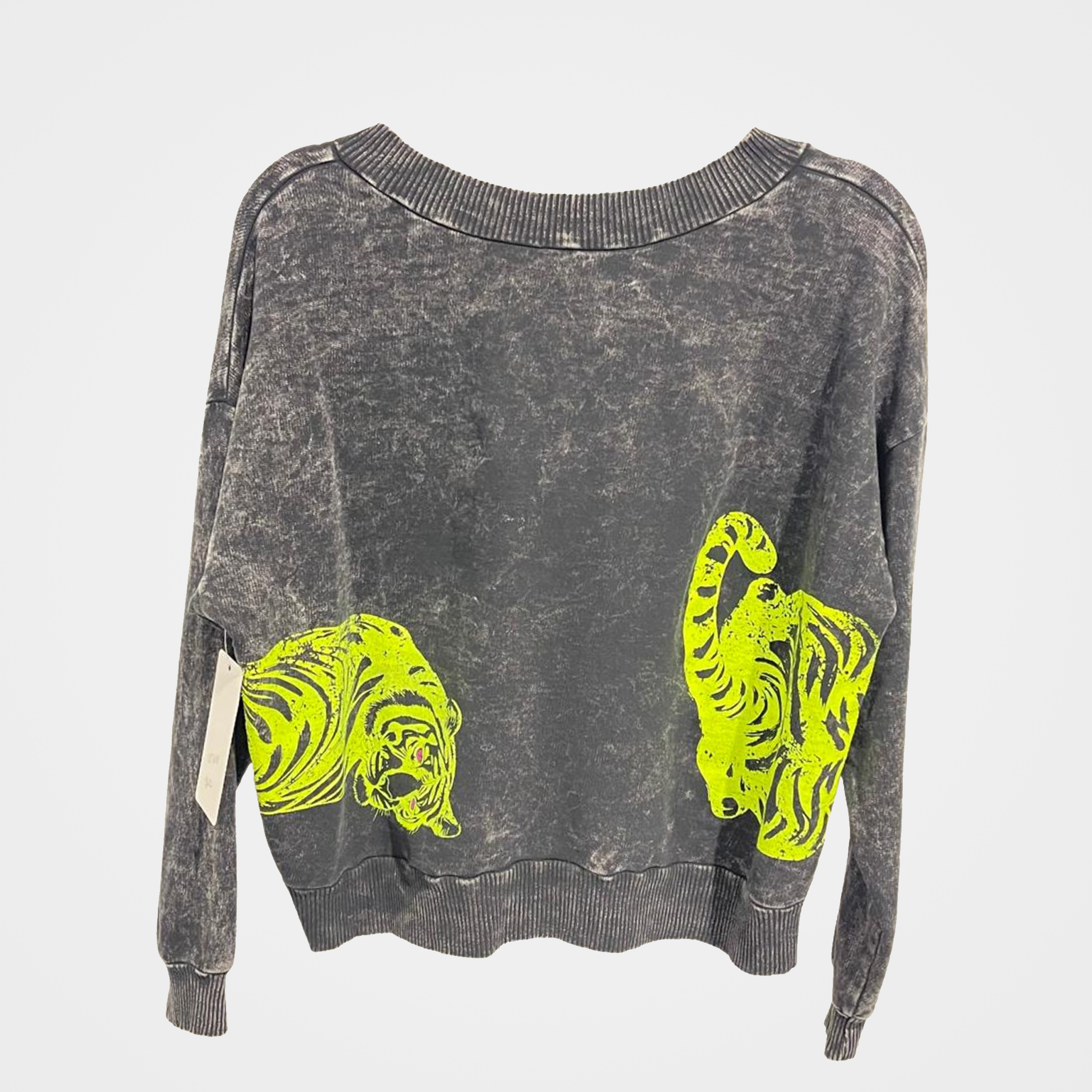 French Terry Mineral Wash Sweatshirt with 2 Tiger Print in 5 Colors