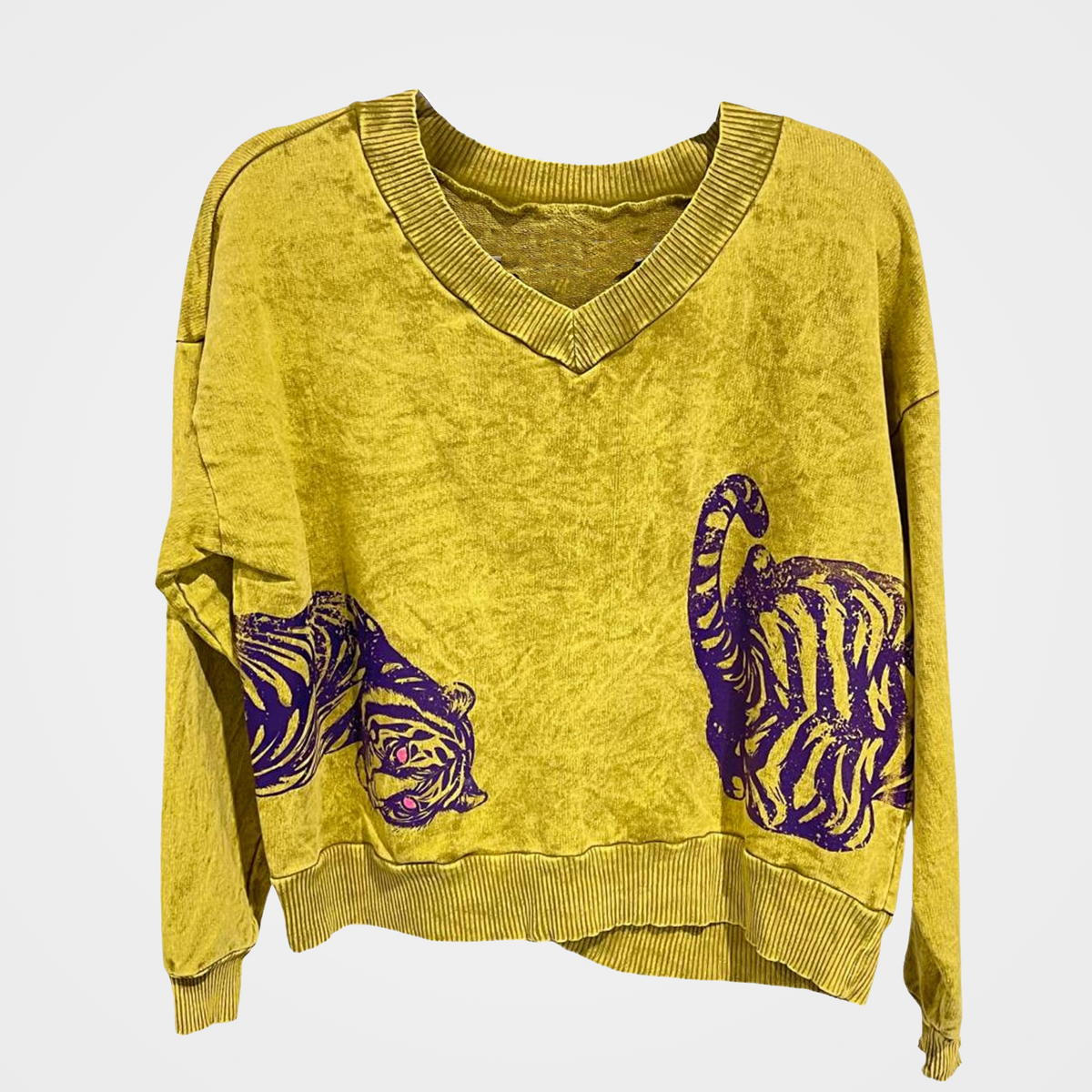 French Terry Mineral Wash Sweatshirt with 2 Tiger Print in 5 Colors