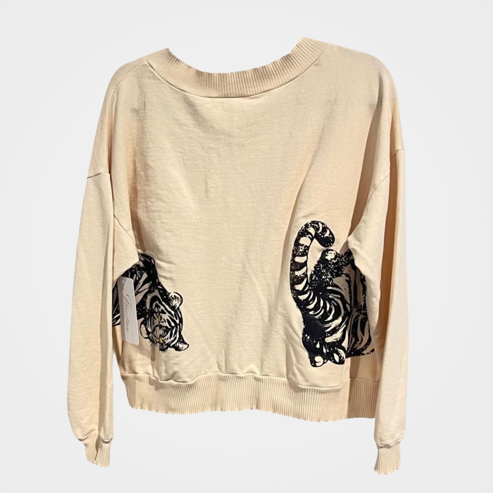 French Terry Mineral Wash Sweatshirt with 2 Tiger Print in 5 Colors