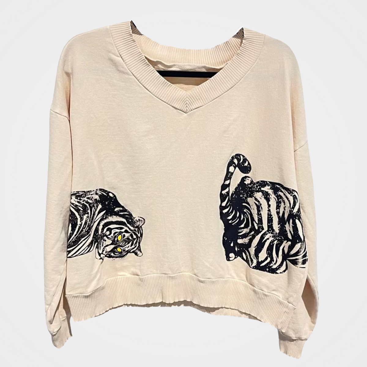 French Terry Mineral Wash Sweatshirt with 2 Tiger Print in 5 Colors