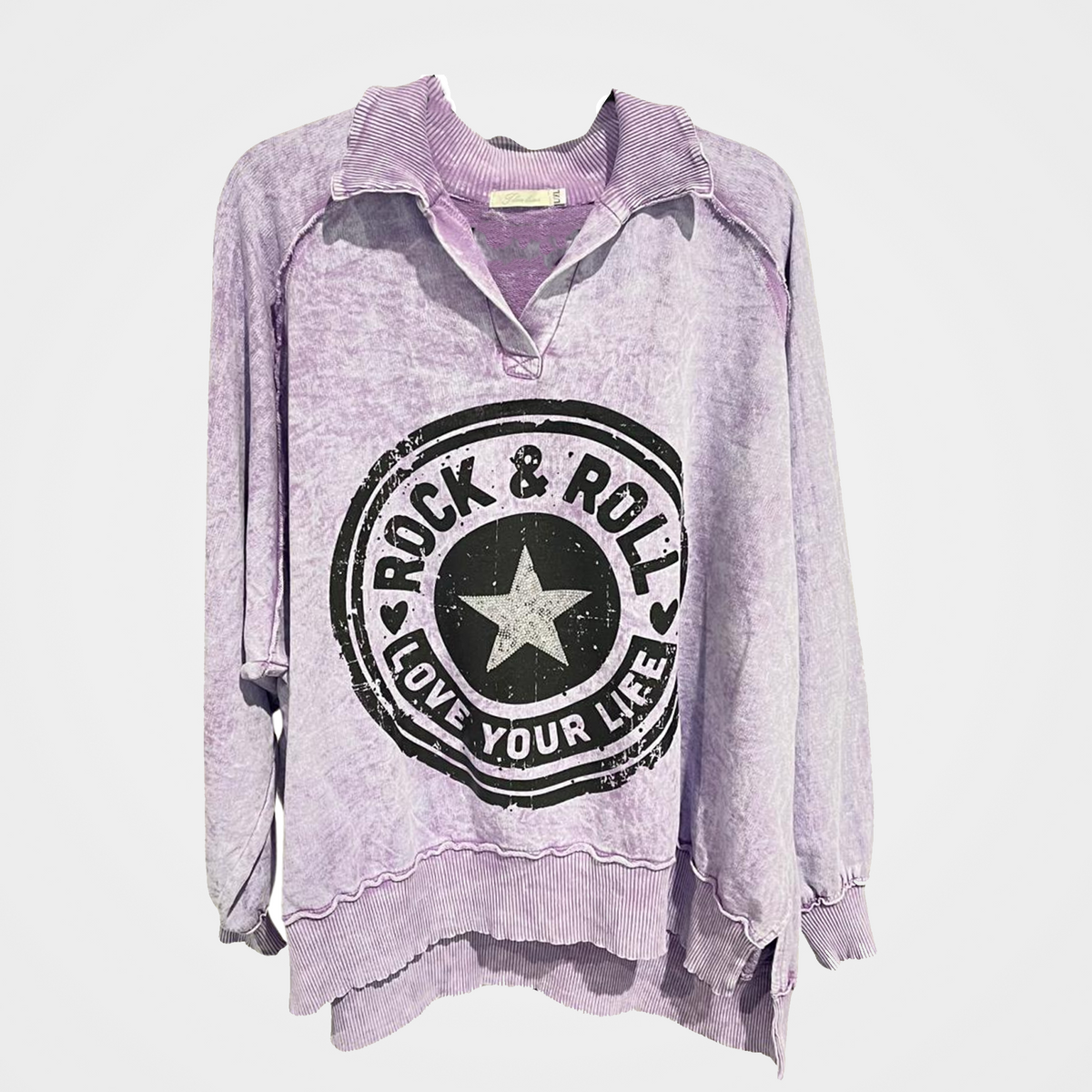 French Terry Oversized Sweatshirt with Rock & Roll Bling in 5 Colors