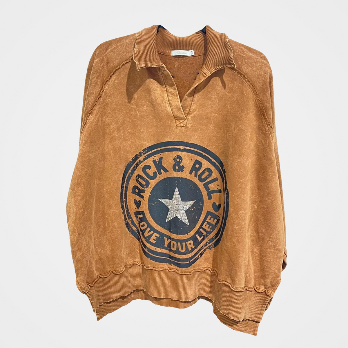 French Terry Oversized Sweatshirt with Rock & Roll Bling in 5 Colors