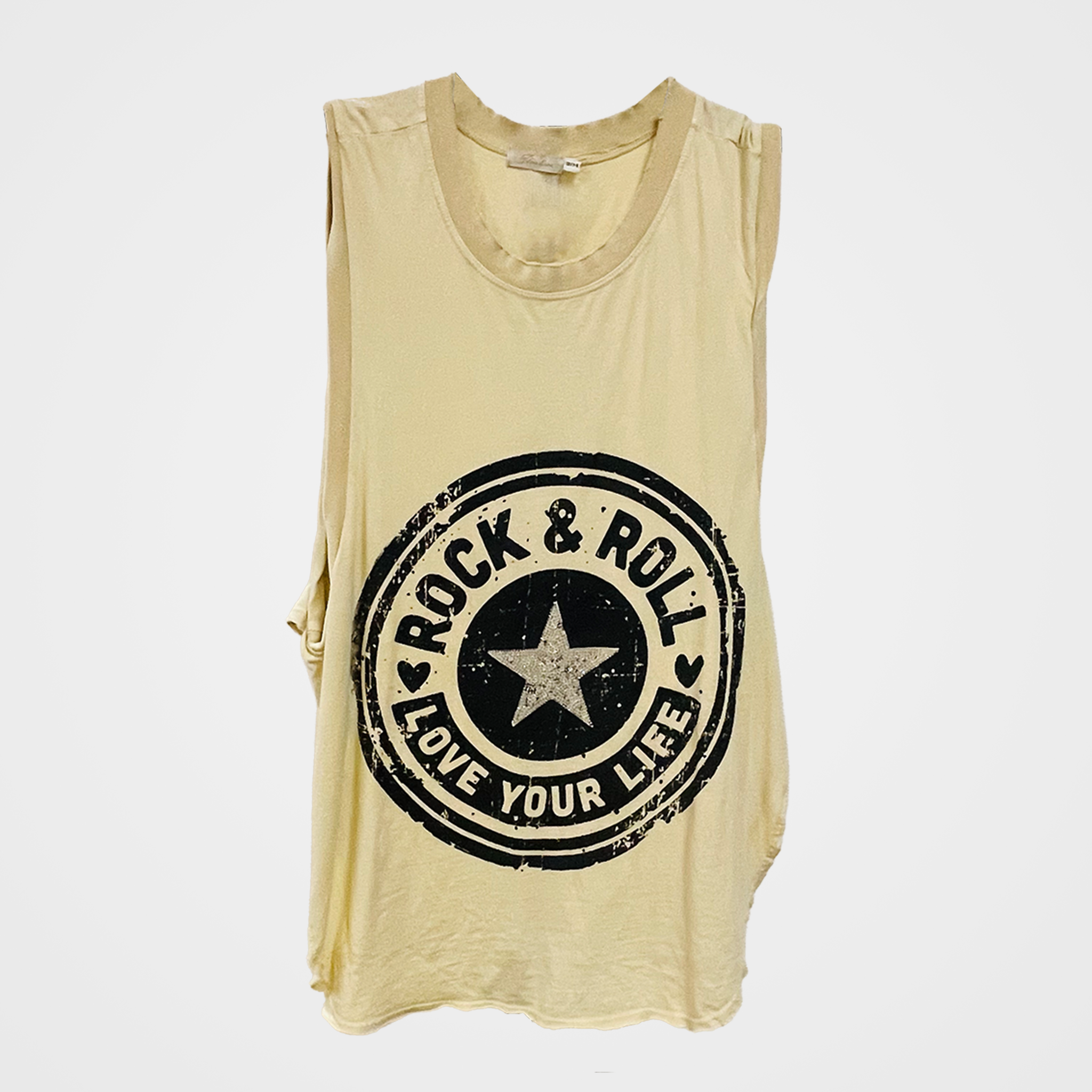 Rock & Roll Drop Armhole Tee with Bling Star in Ivory or Sand | $29 Each