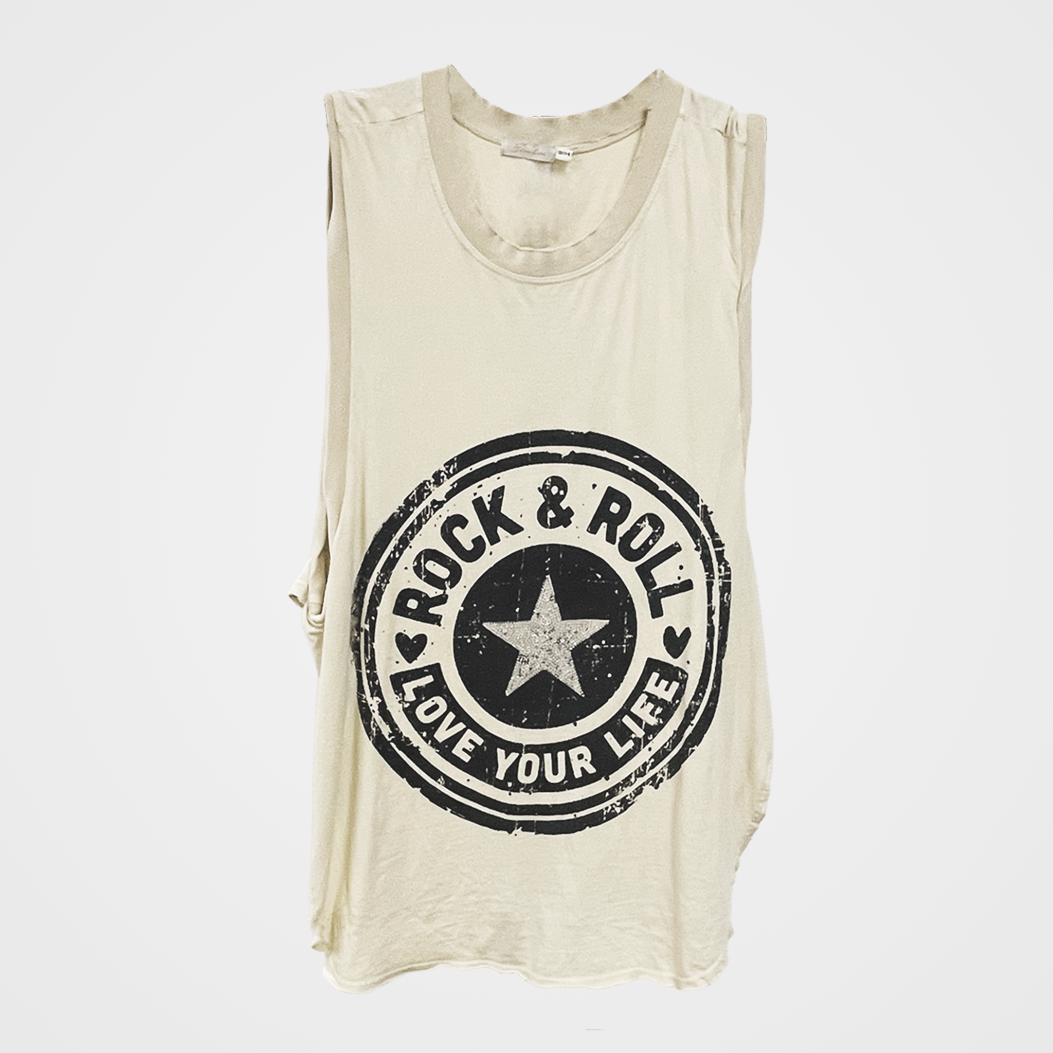 Rock & Roll Drop Armhole Tee with Bling Star in Ivory or Sand | $29 Each