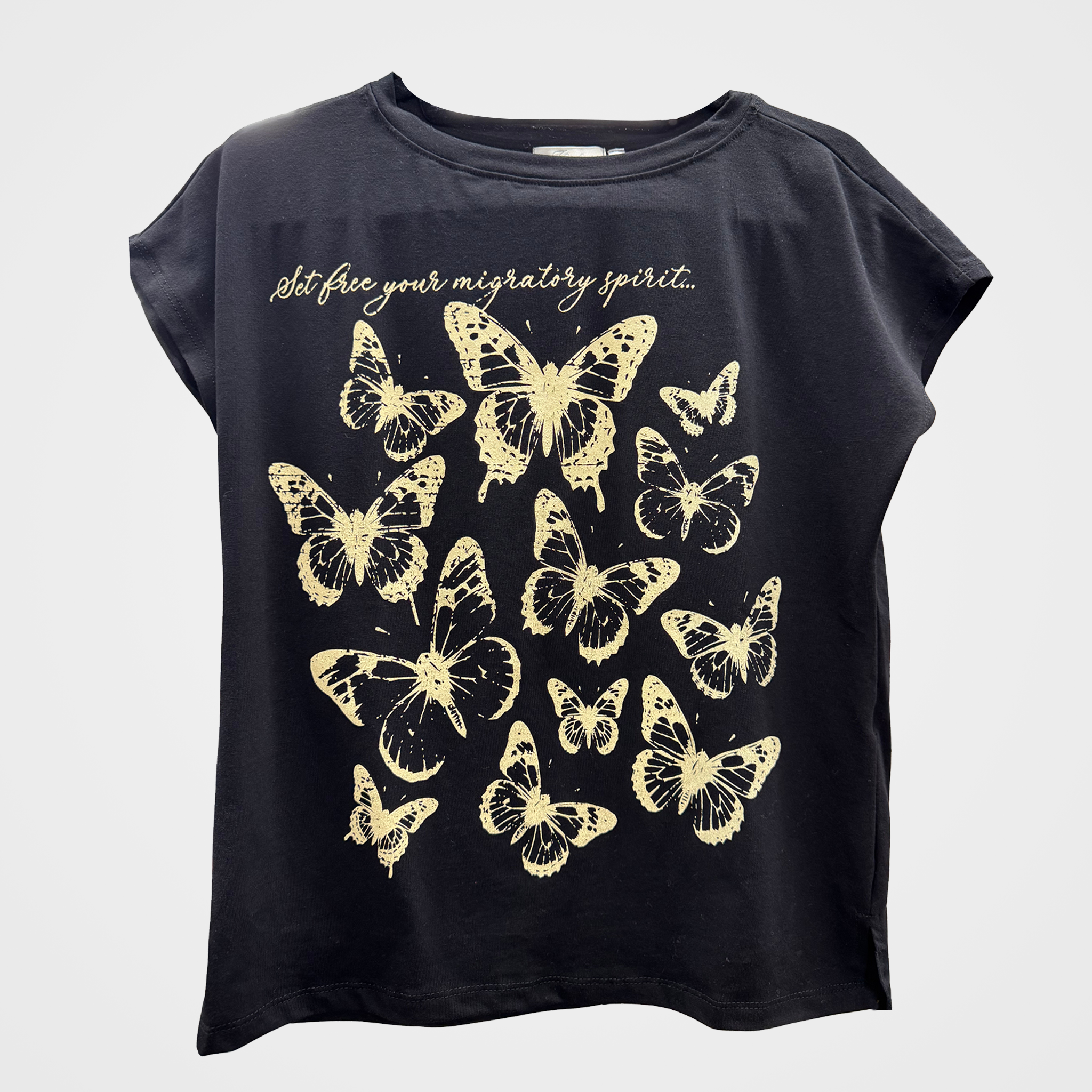 Butterfly Tee with Quote in Black
