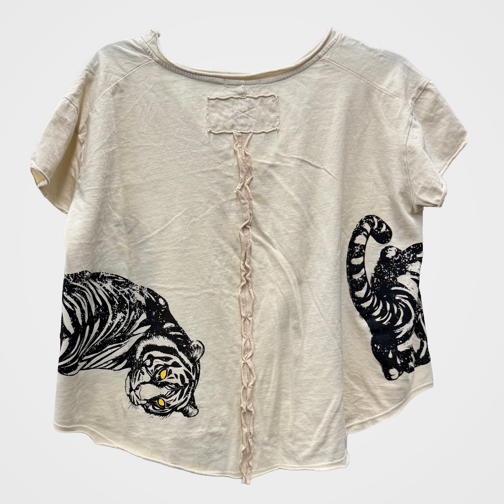 Vintage Style Tee with Tiger Print on Front & Back in Three Colors