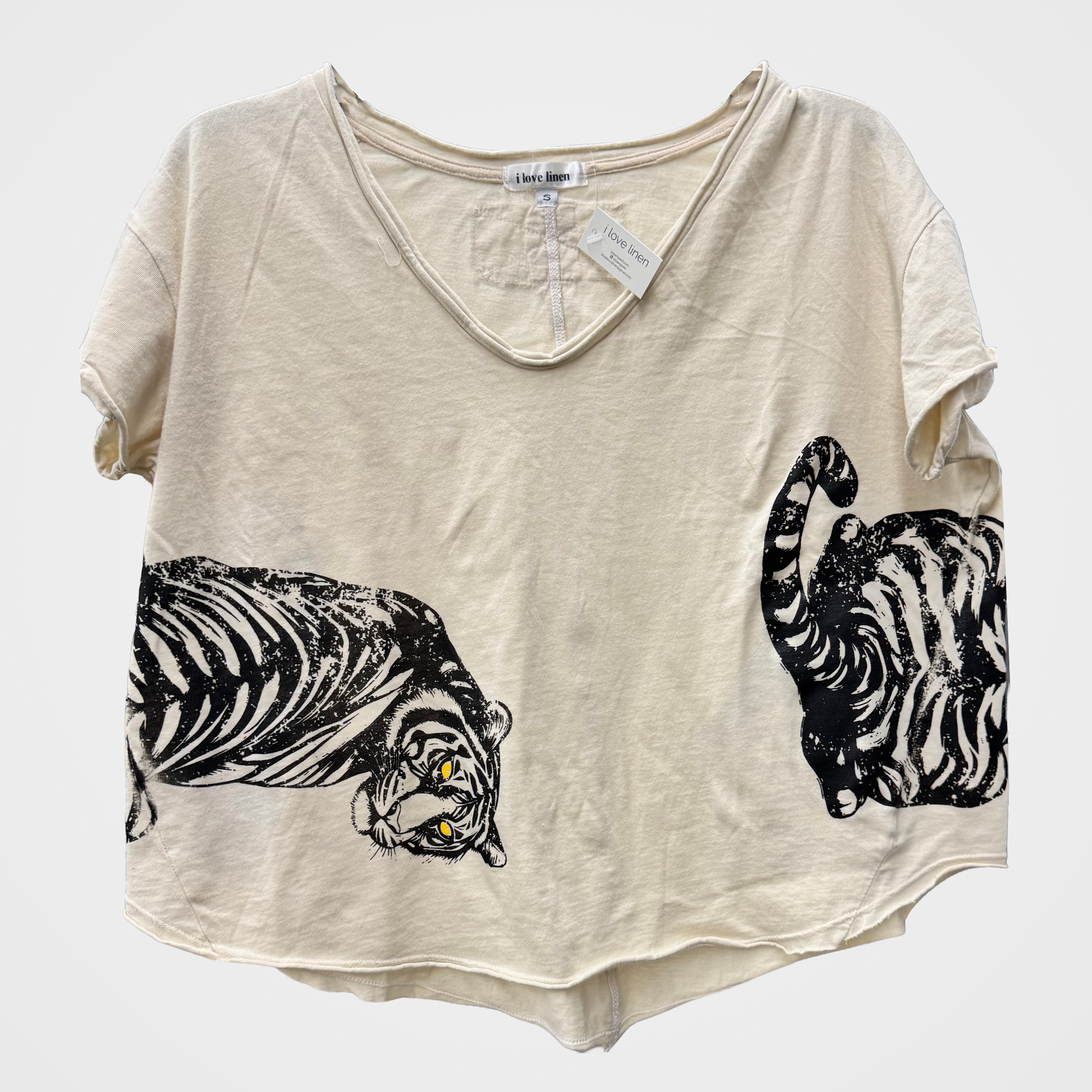 Vintage Style Tee with Tiger Print on Front & Back in Three Colors