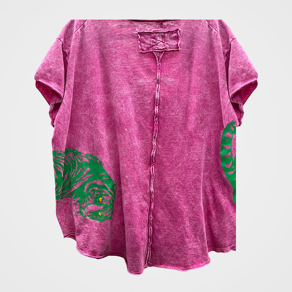 Vintage Style Tee with Tiger Print on Front & Back in Three Colors