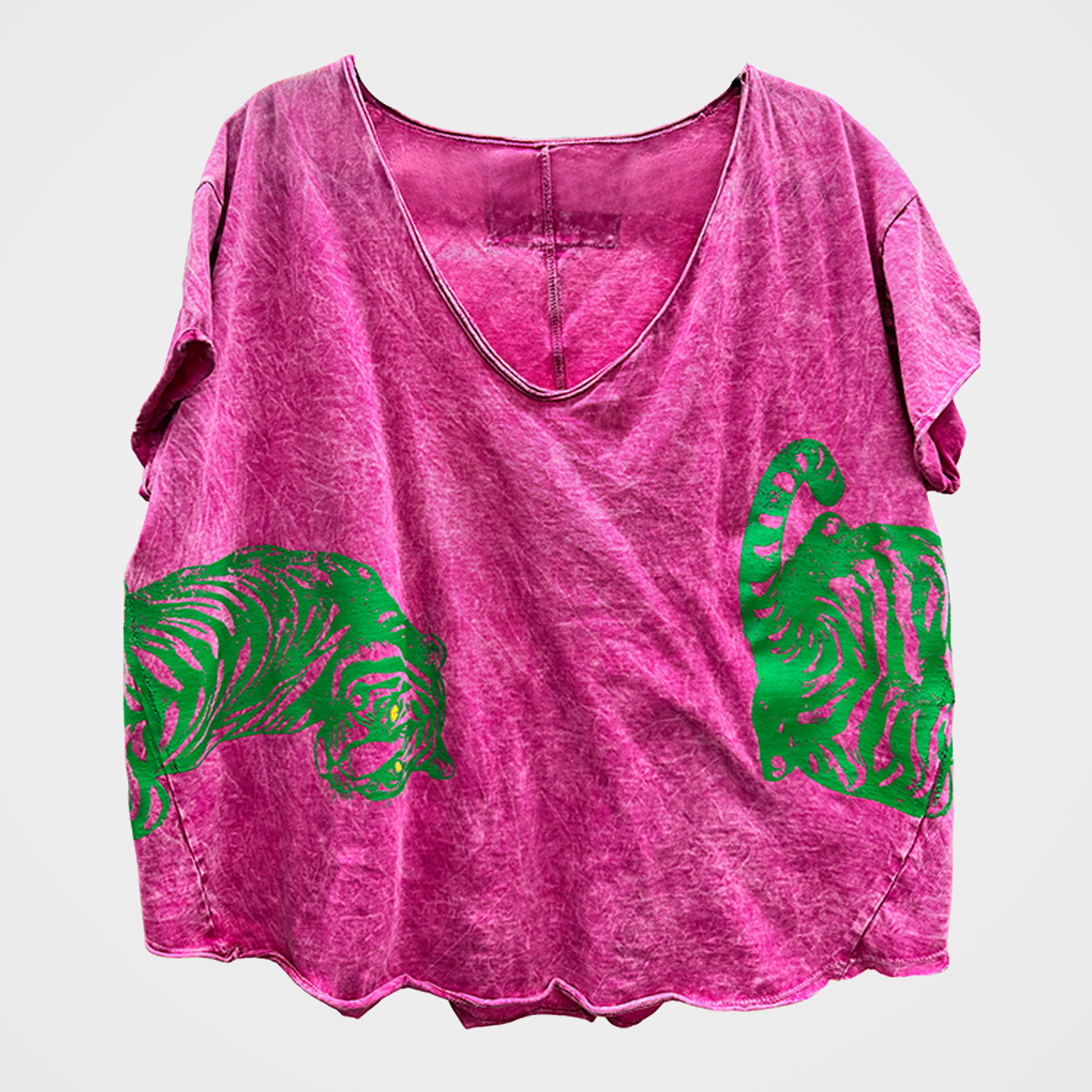 Vintage Style Tee with Tiger Print on Front & Back in Three Colors
