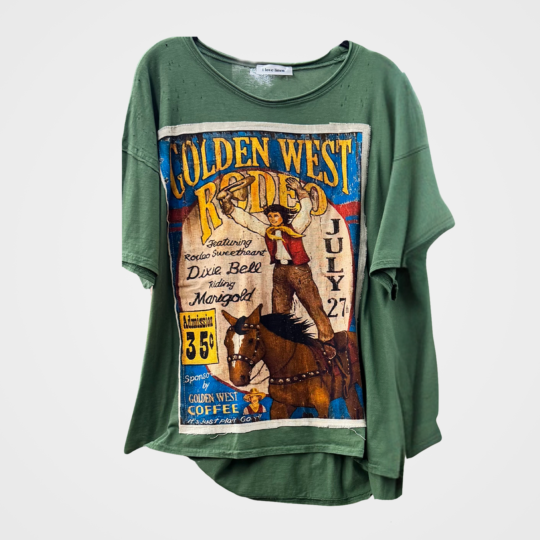 Golden West Rodeo Oversized Patchwork Tee in Green