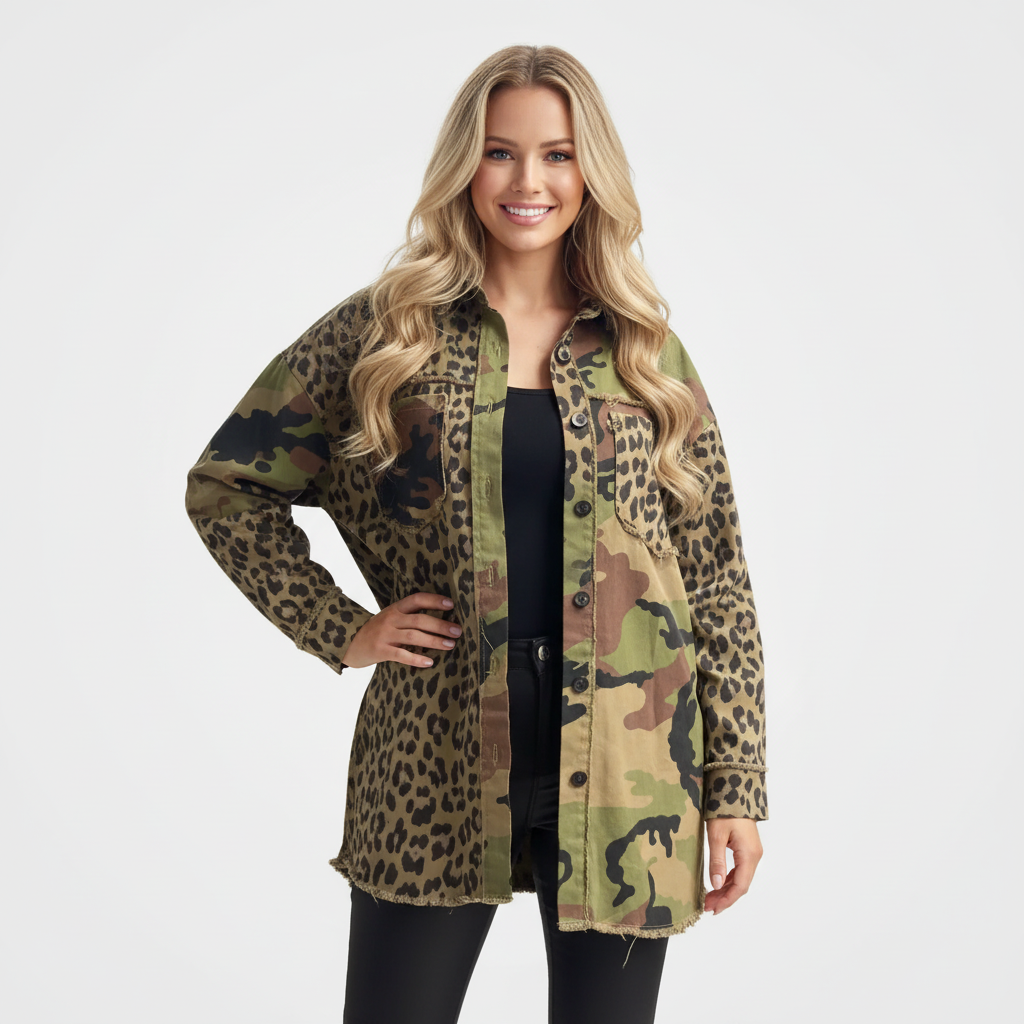 Camo Shacket with Pockets in Tan or Blue